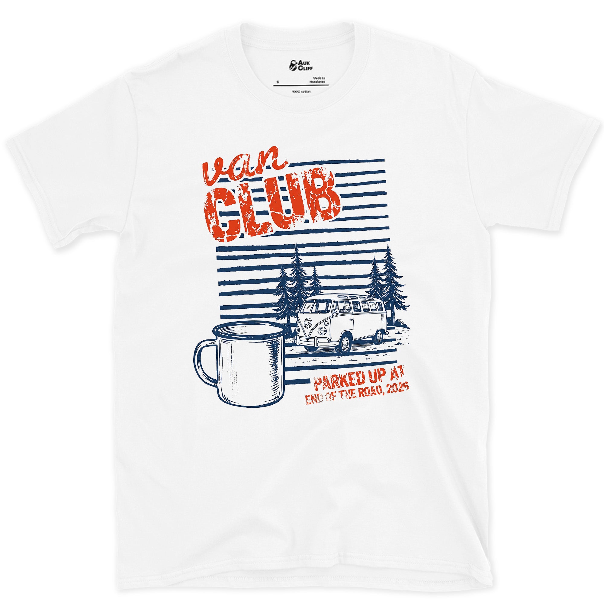 Parked Up at End of the Road, Van Club design on a White Gildan Softstyle t-shirt