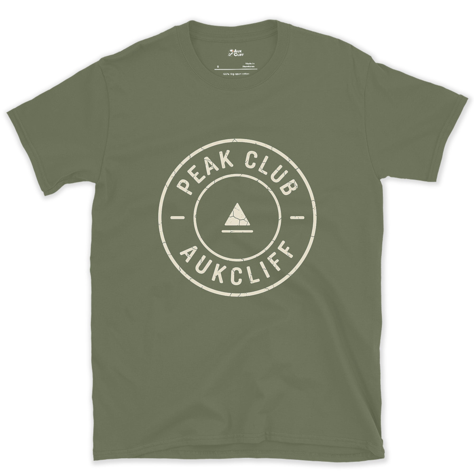 The Triangle Peak Badge That Skips the Detail design on a Military Green Gildan Softstyle t-shirt
