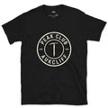 Stamped Like a Benchmark, Ice Axe Badge design on a Black Gildan Softstyle t-shirt