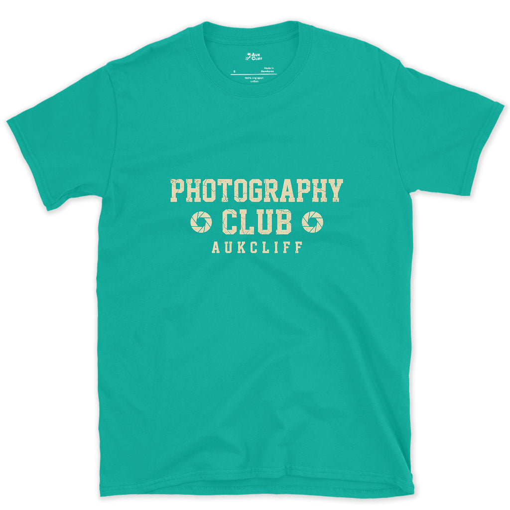 Aperture Blades, Photography Club design on a Jade Dome Gildan Softstyle t-shirt