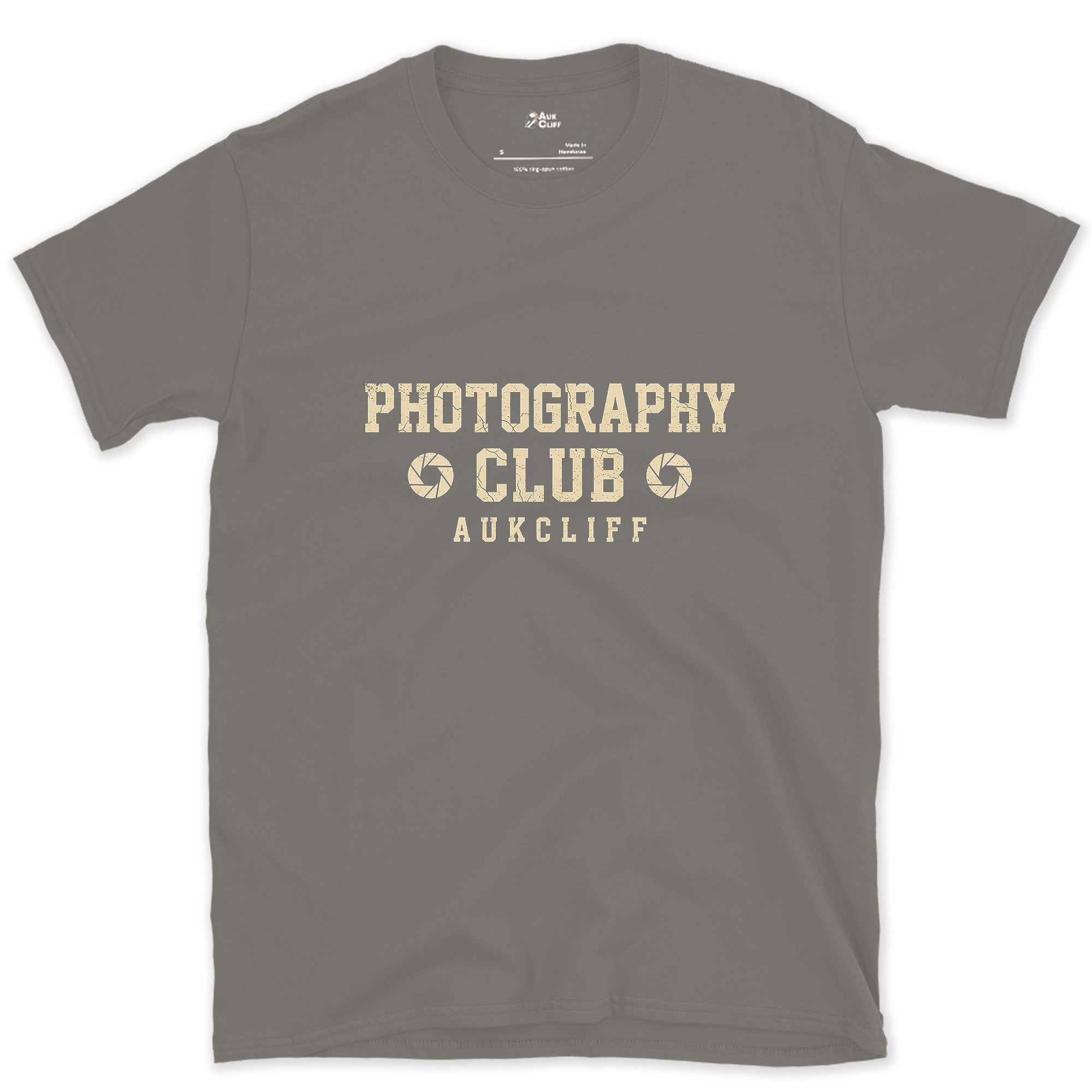 Aperture Blades, Photography Club design on a Charcoal Gildan Softstyle t-shirt