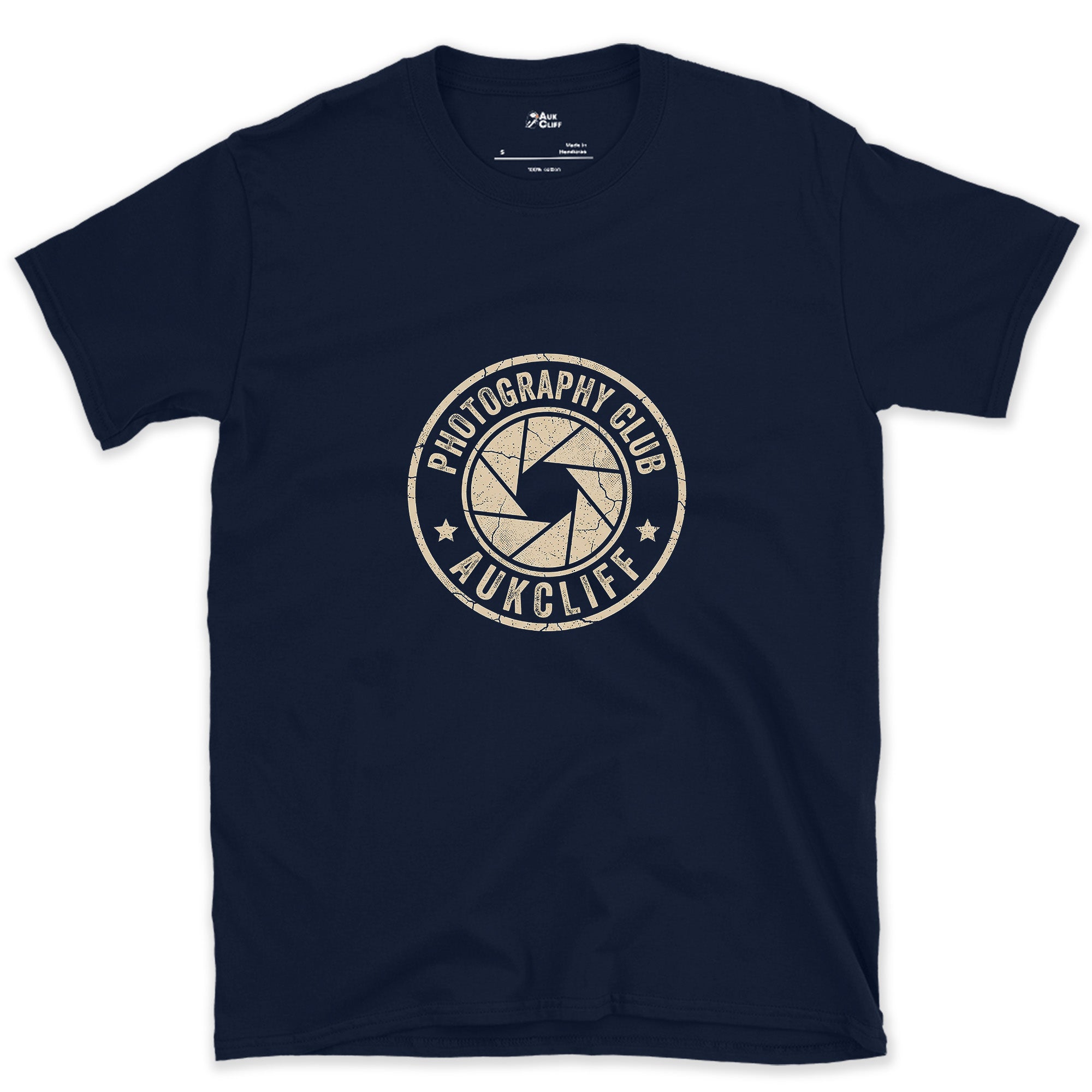 Photography Club Aperture Crest design on a Navy Gildan Softstyle t-shirt