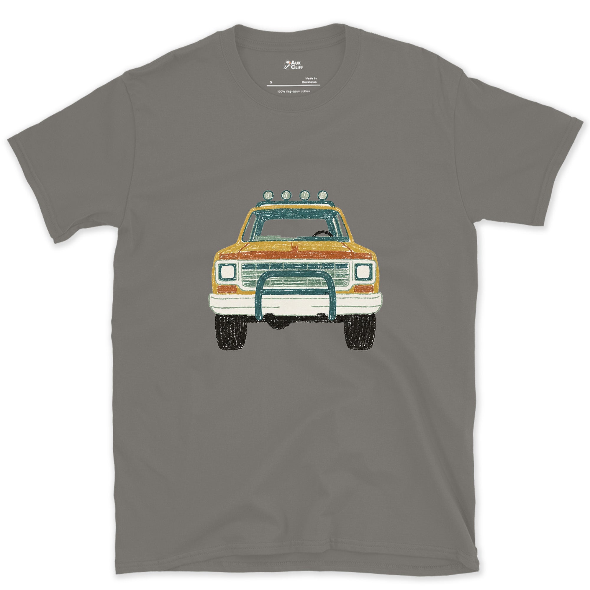 Lights and Bull Bar Facing You Down design on a Charcoal Gildan Softstyle t-shirt