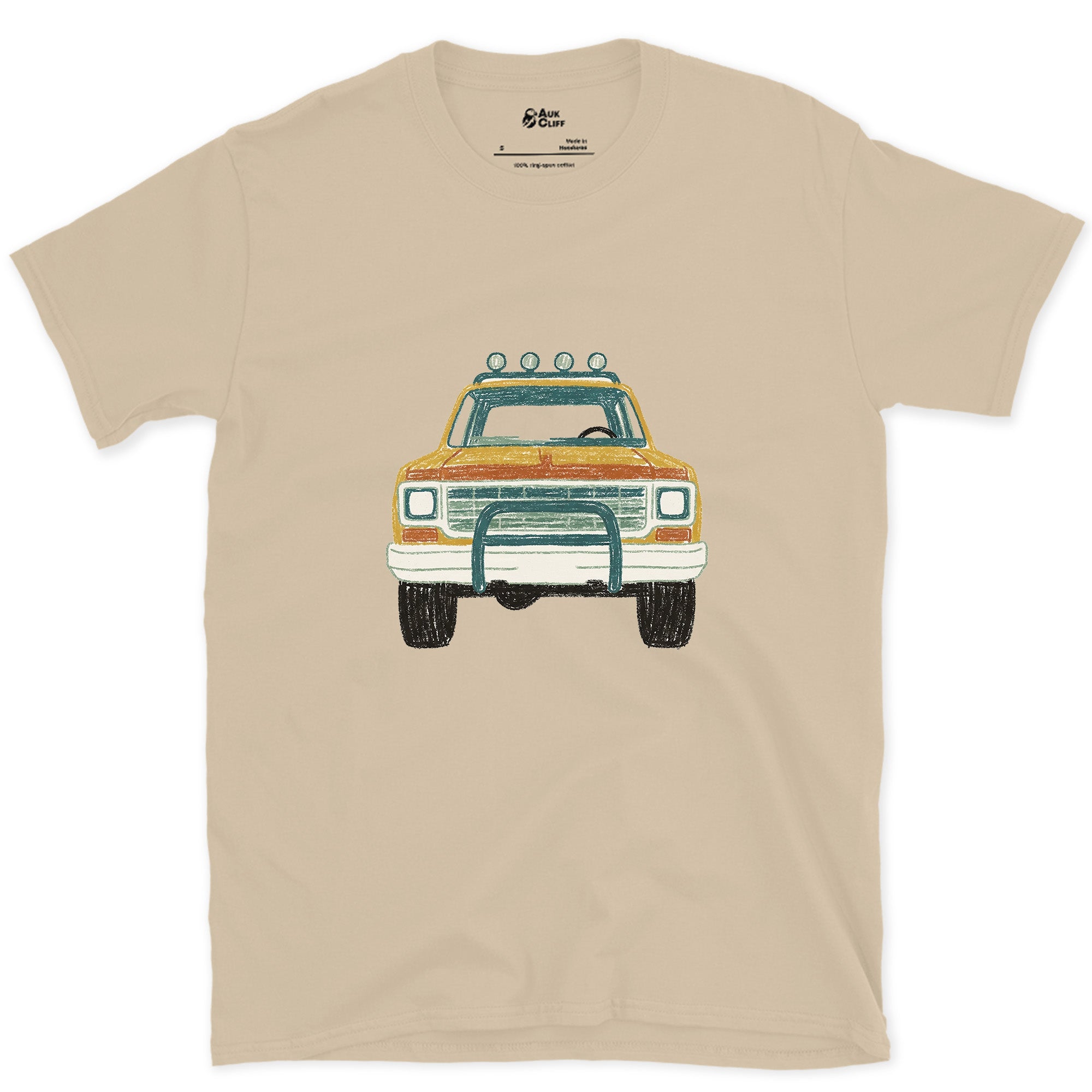 Lights and Bull Bar Facing You Down design on a Sand Gildan Softstyle t-shirt