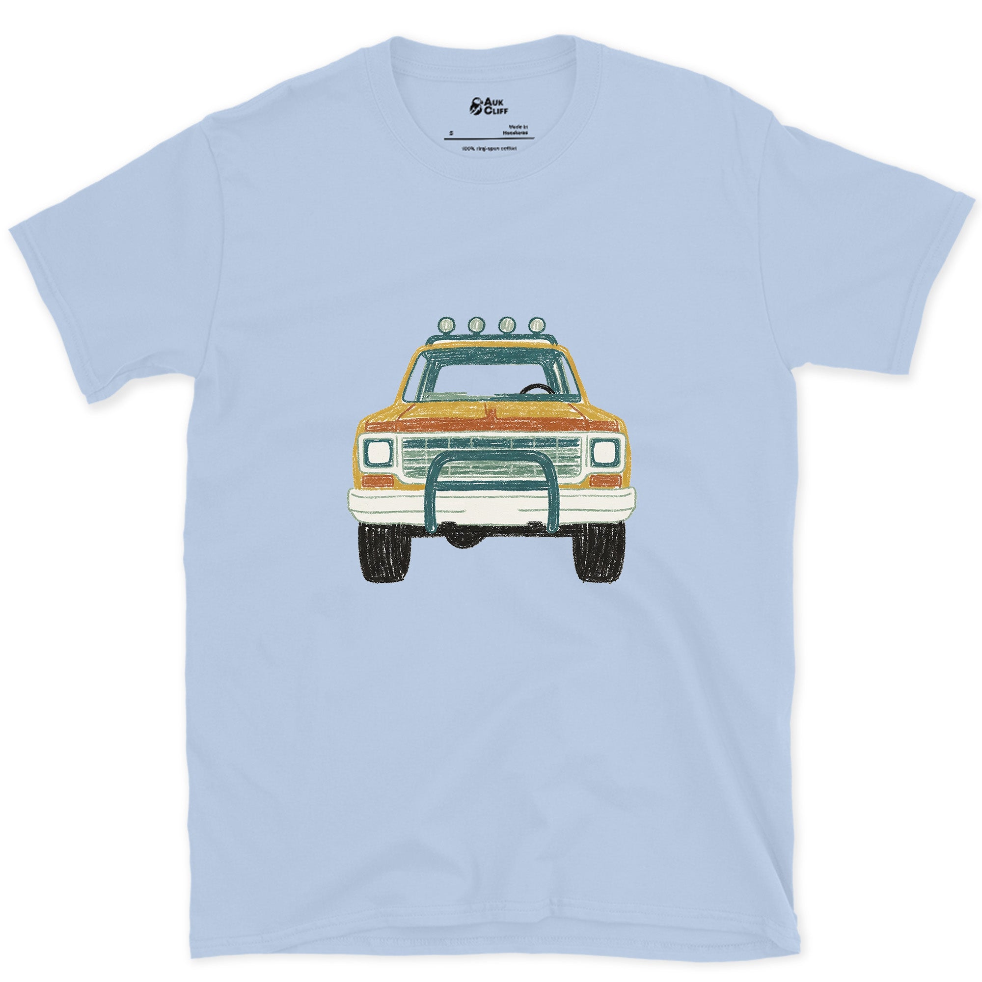 Lights and Bull Bar Facing You Down design on a Light Blue Gildan Softstyle t-shirt