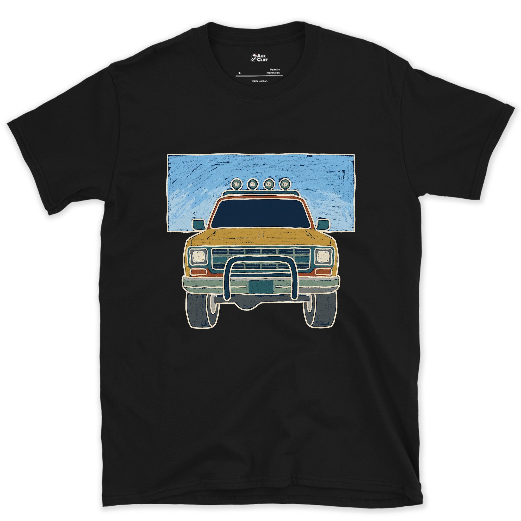 Pickup Facing the Peaks Front and Center design on a Black Gildan Softstyle t-shirt