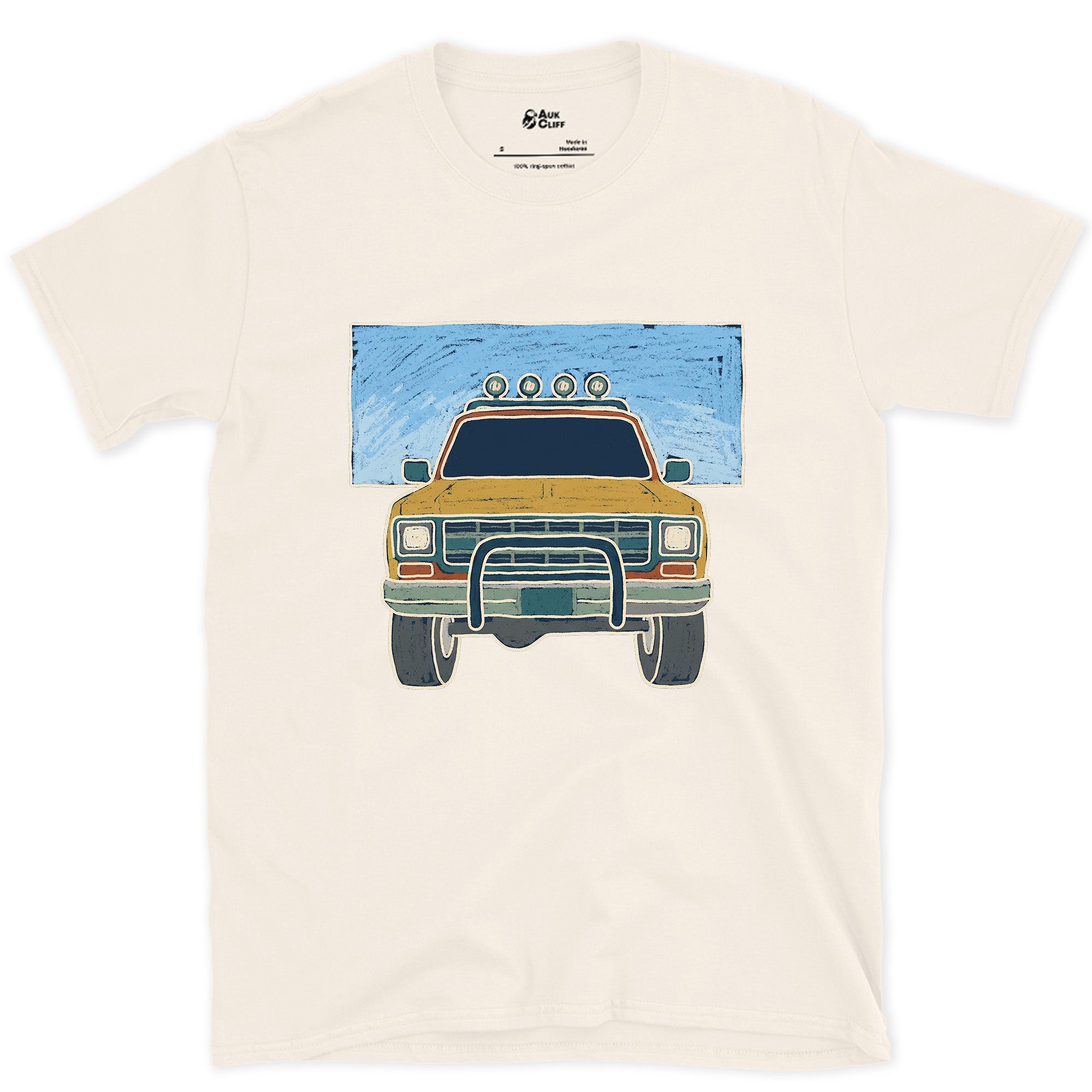 Pickup Facing the Peaks Front and Center design on a Natural Gildan Softstyle t-shirt