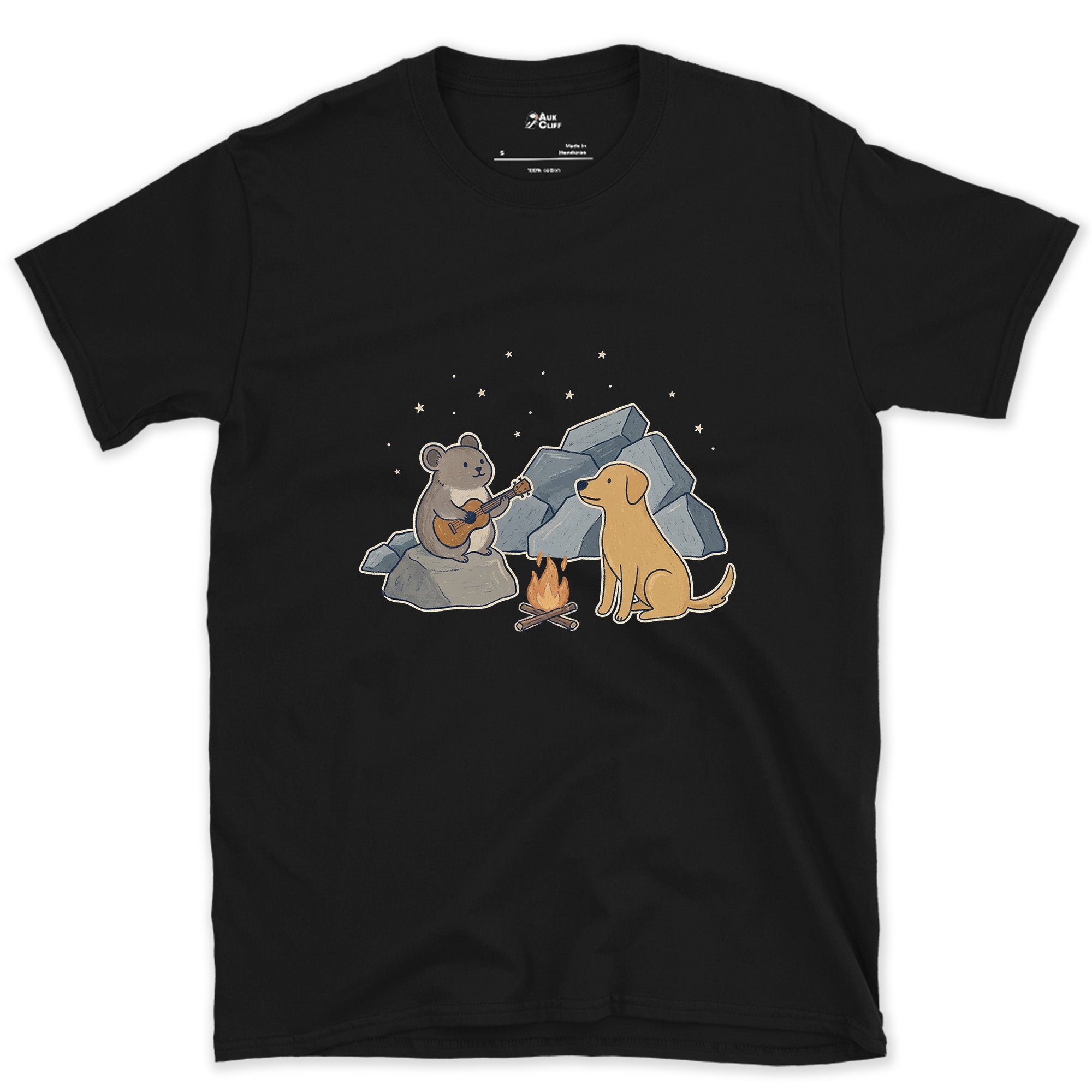 Tiniest Camper, Tiniest Instrument, Pika design on a Black Gildan Softstyle t-shirt