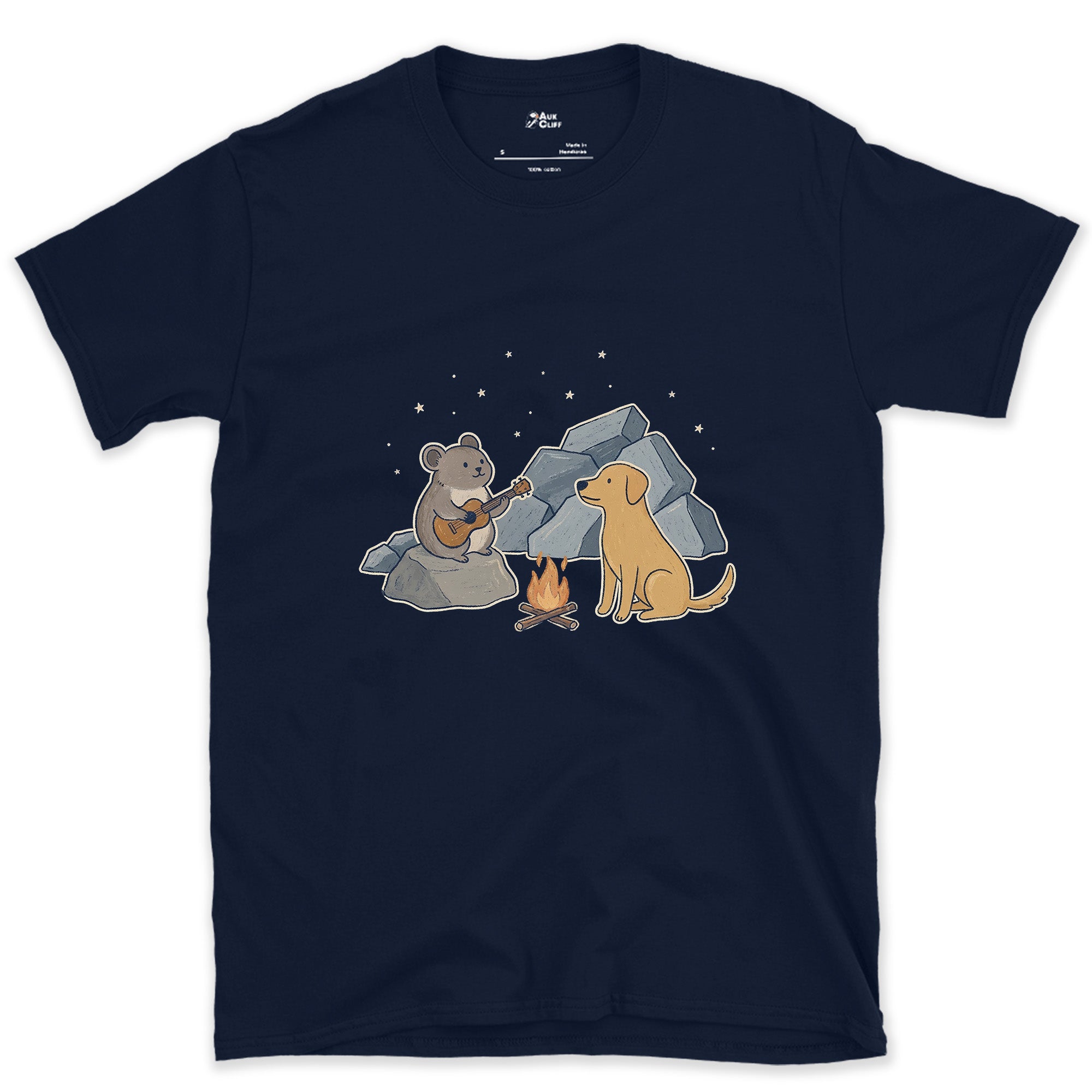 Tiniest Camper, Tiniest Instrument, Pika design on a Navy Gildan Softstyle t-shirt