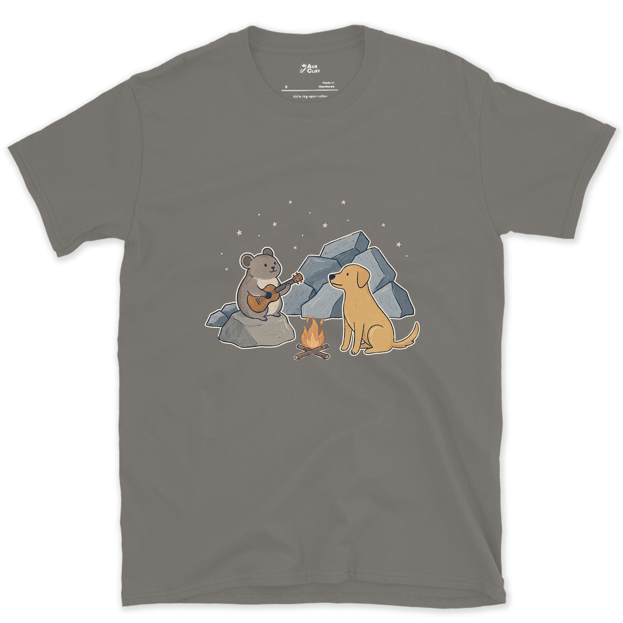 Tiniest Camper, Tiniest Instrument, Pika design on a Charcoal Gildan Softstyle t-shirt