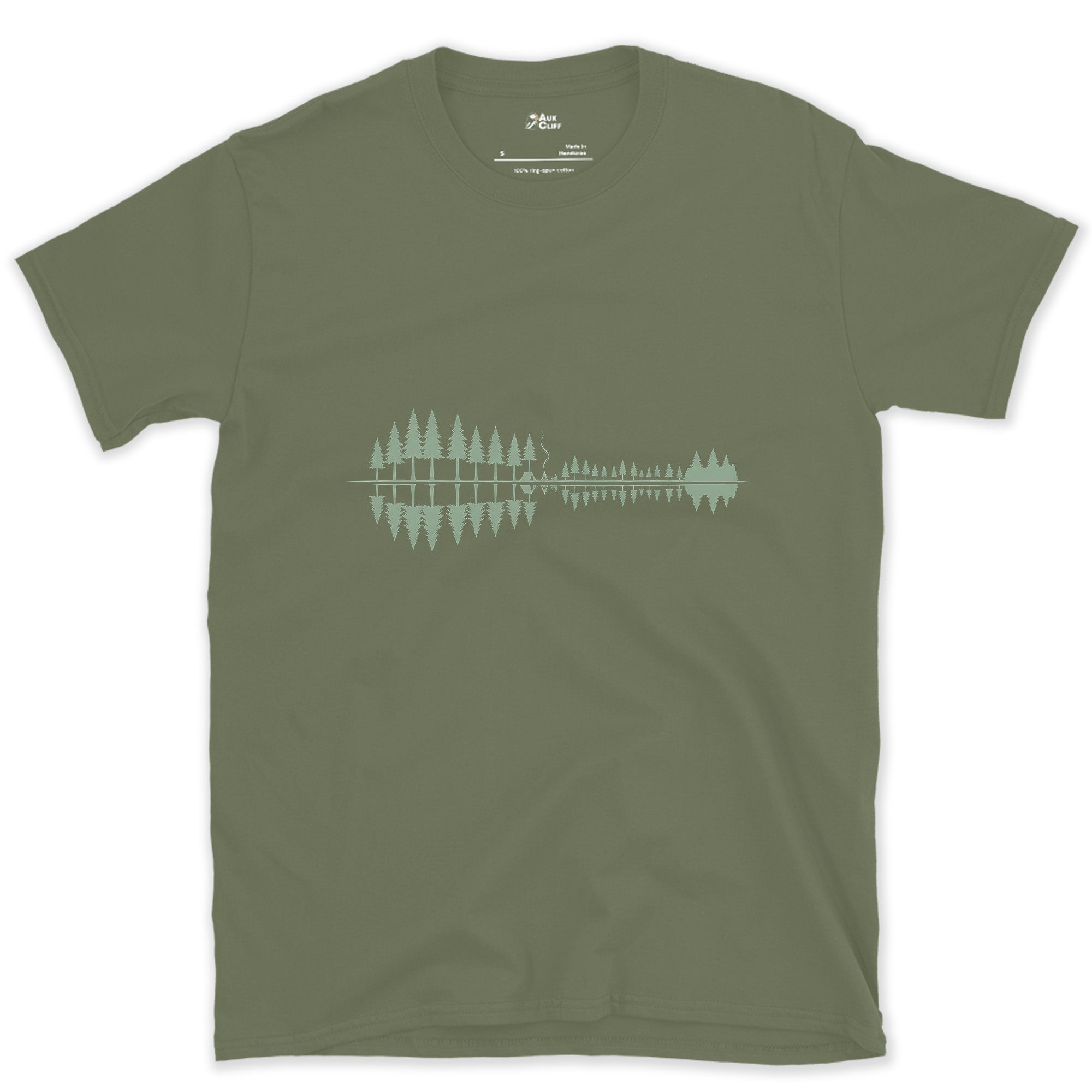 Something Passing Through the Pines design on a Military Green Gildan Softstyle t-shirt