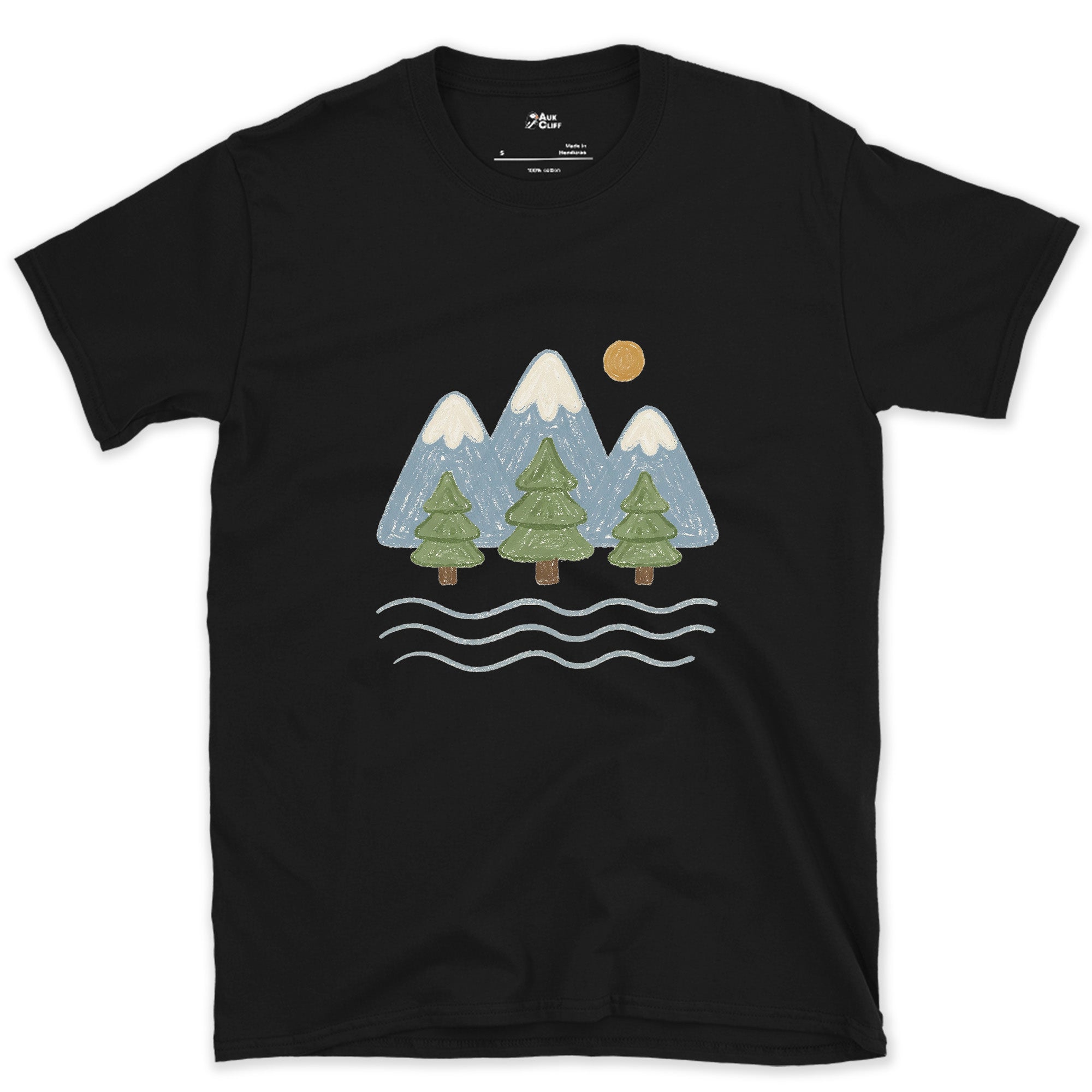 Water Under the Snowline, Light design on a Black Gildan Softstyle t-shirt