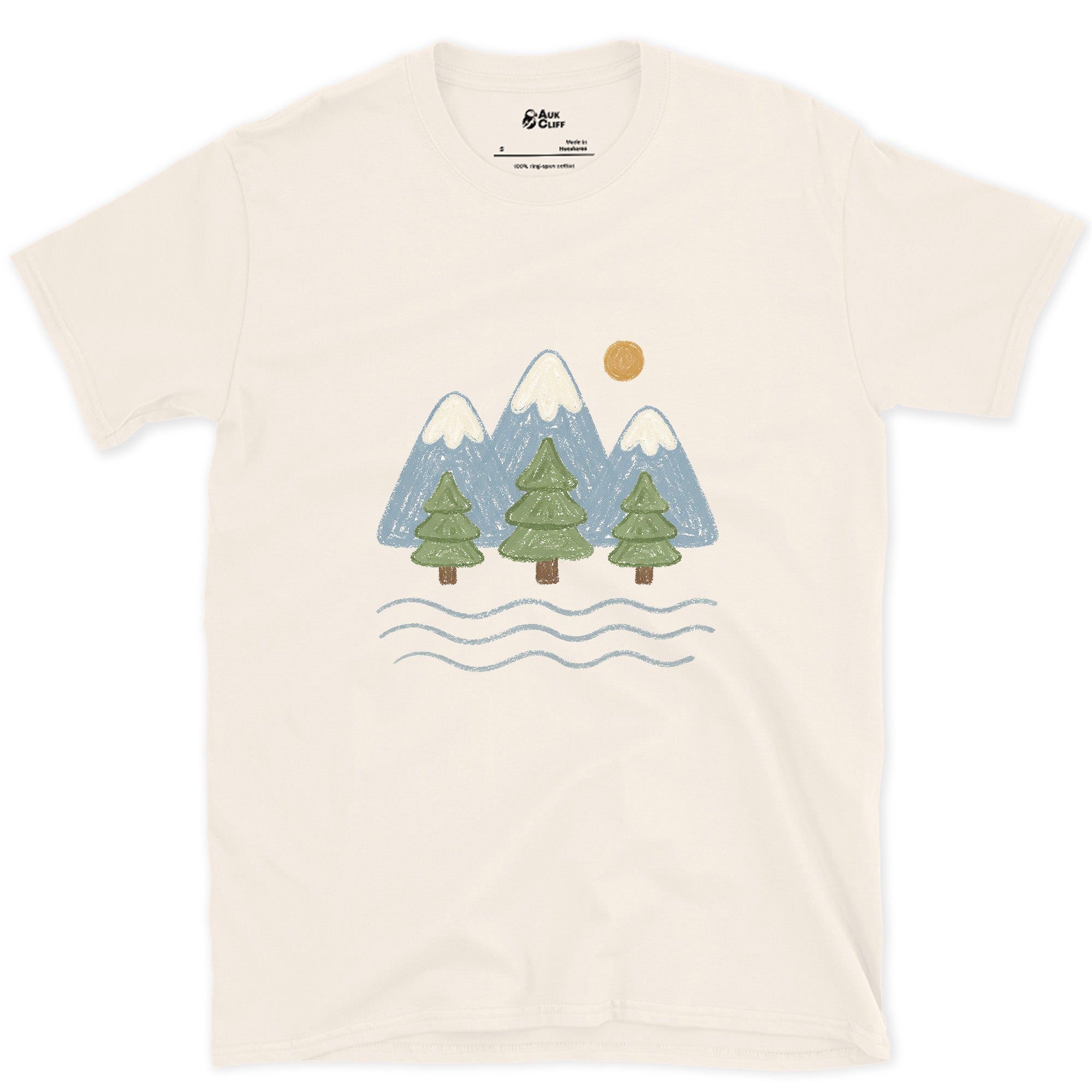 Water Under the Snowline, Light design on a Natural Gildan Softstyle t-shirt