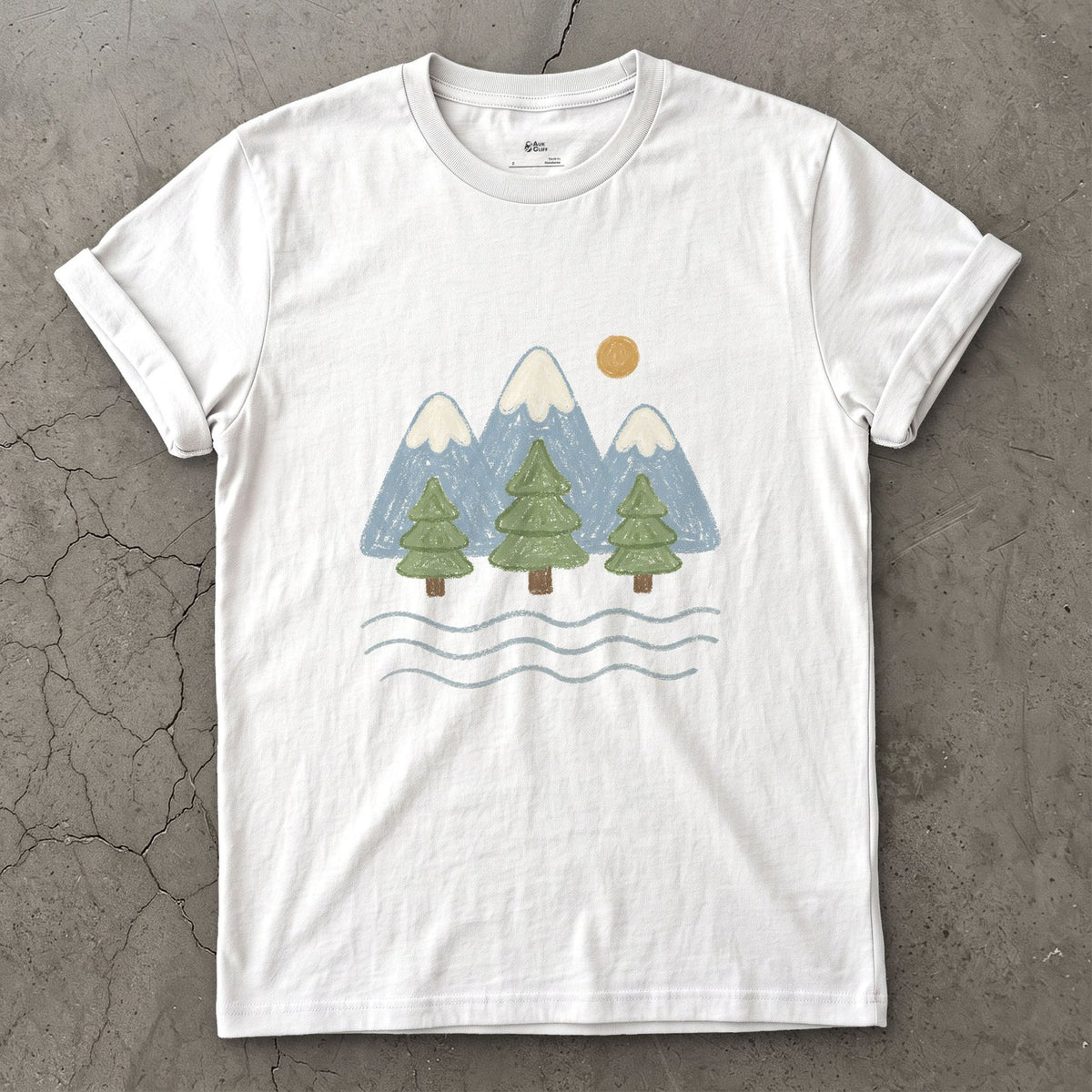 Water Under the Snowline, Light design on a White Gildan Softstyle t-shirt