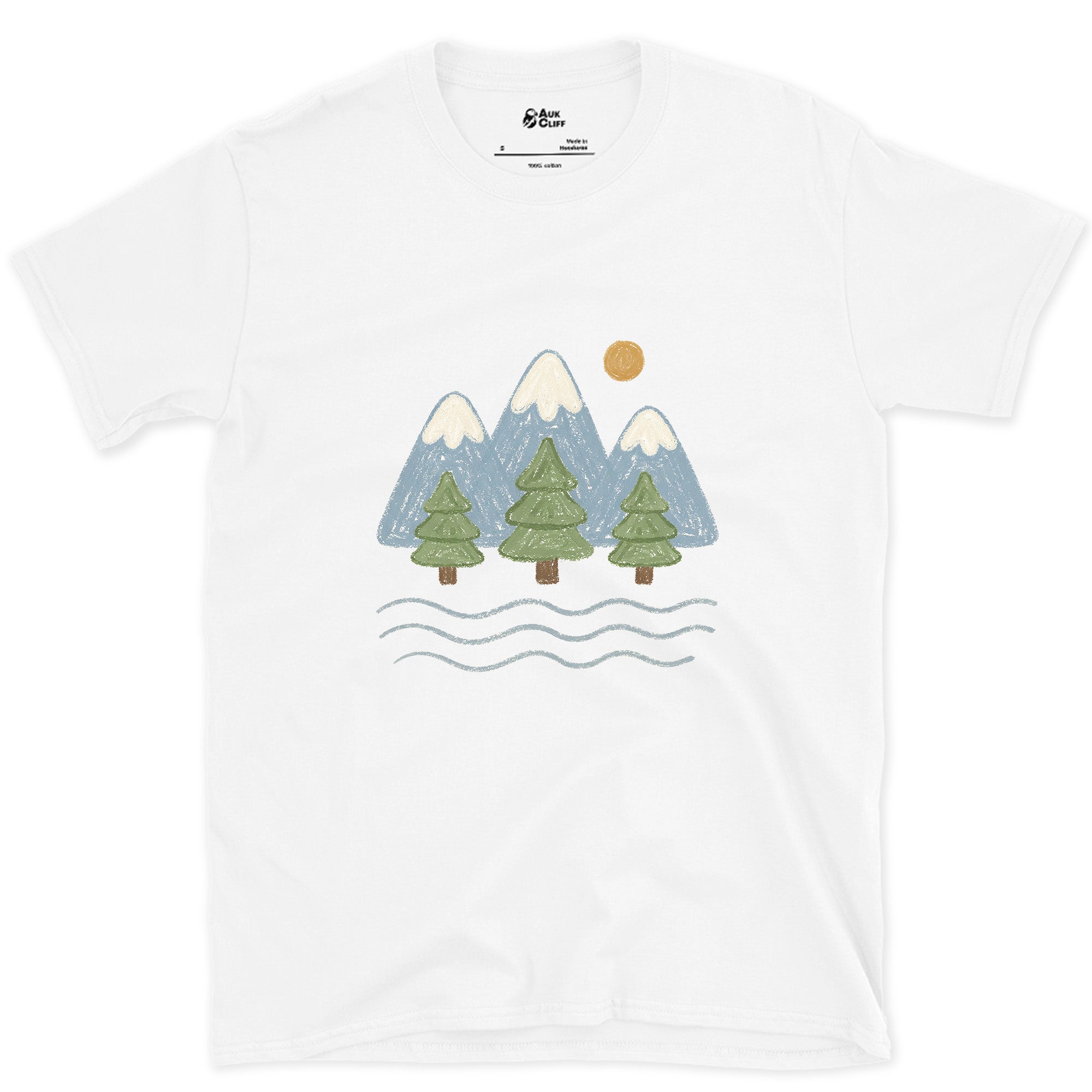 Water Under the Snowline, Light design on a White Gildan Softstyle t-shirt