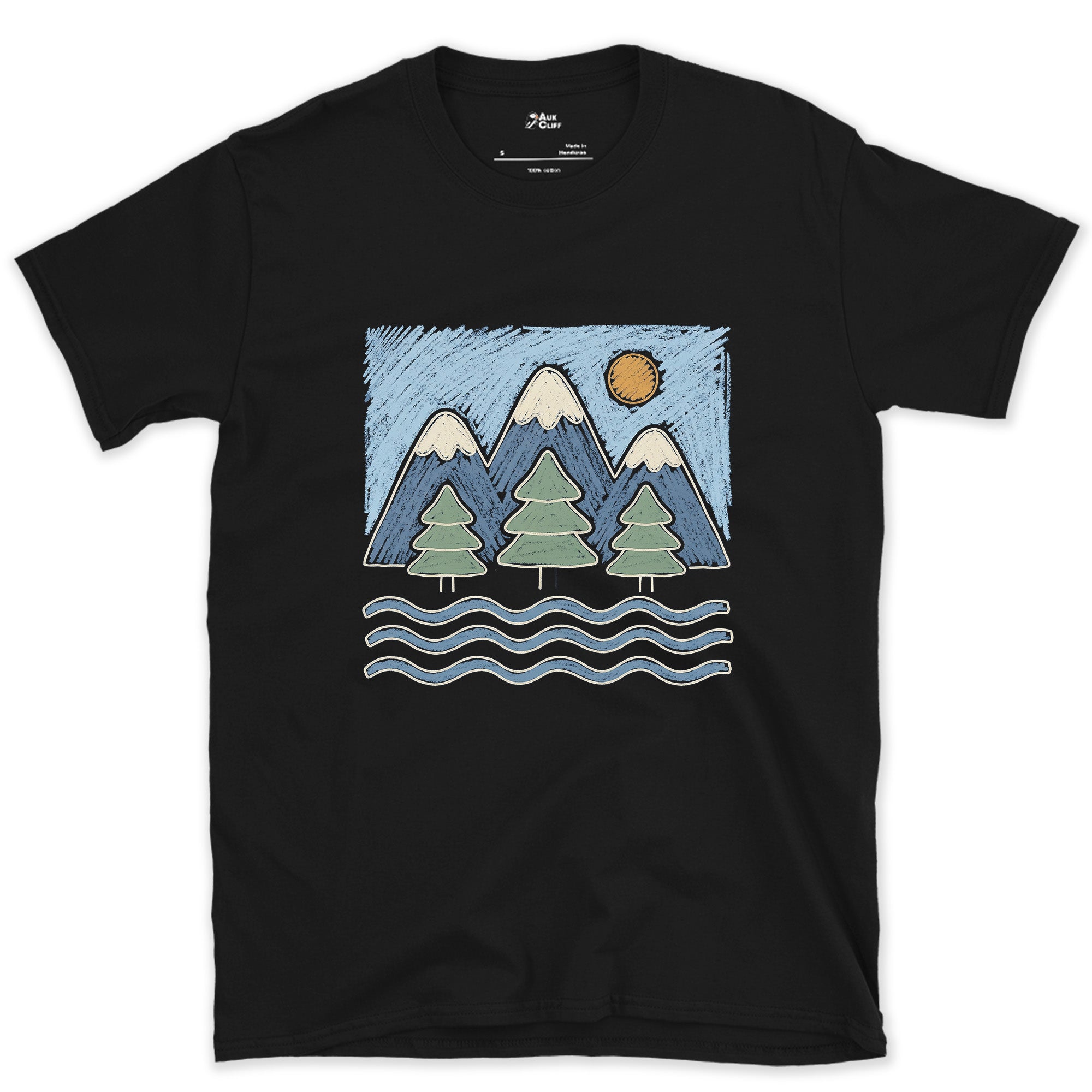 Water Under the Snowline, Dark design on a Black Gildan Softstyle t-shirt