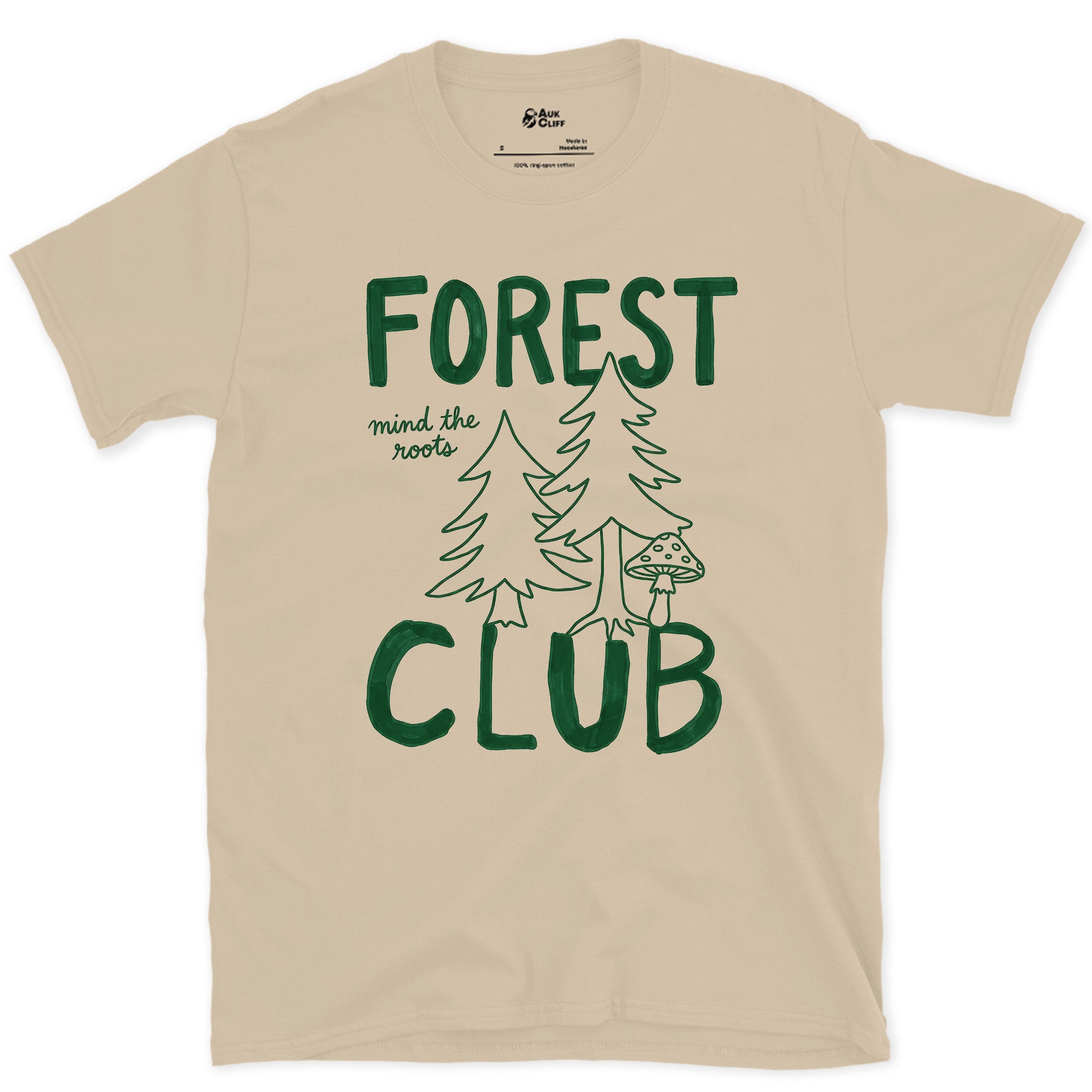 Mind the Roots, Forest Club design on a Sand Gildan Softstyle t-shirt