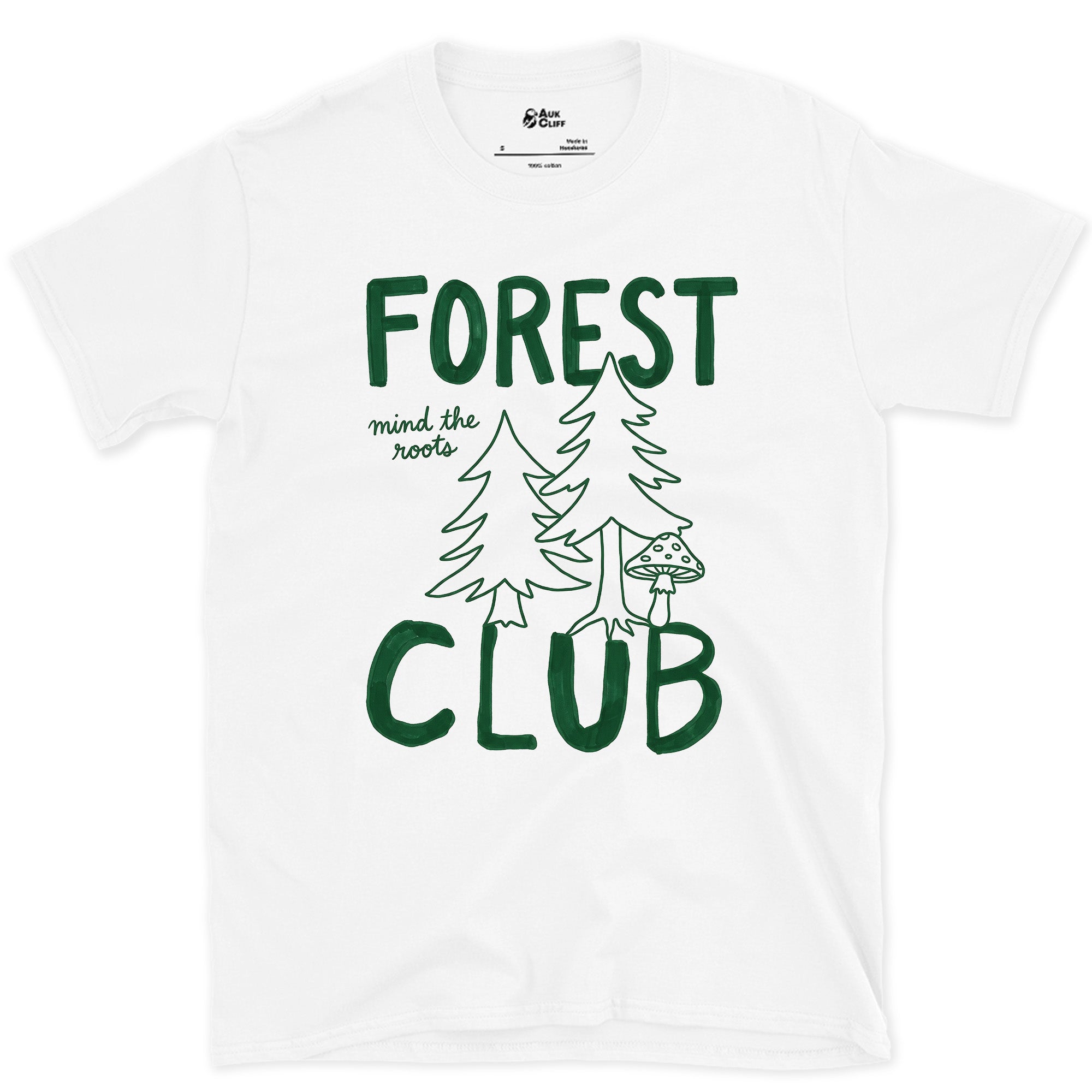Mind the Roots, Forest Club design on a White Gildan Softstyle t-shirt