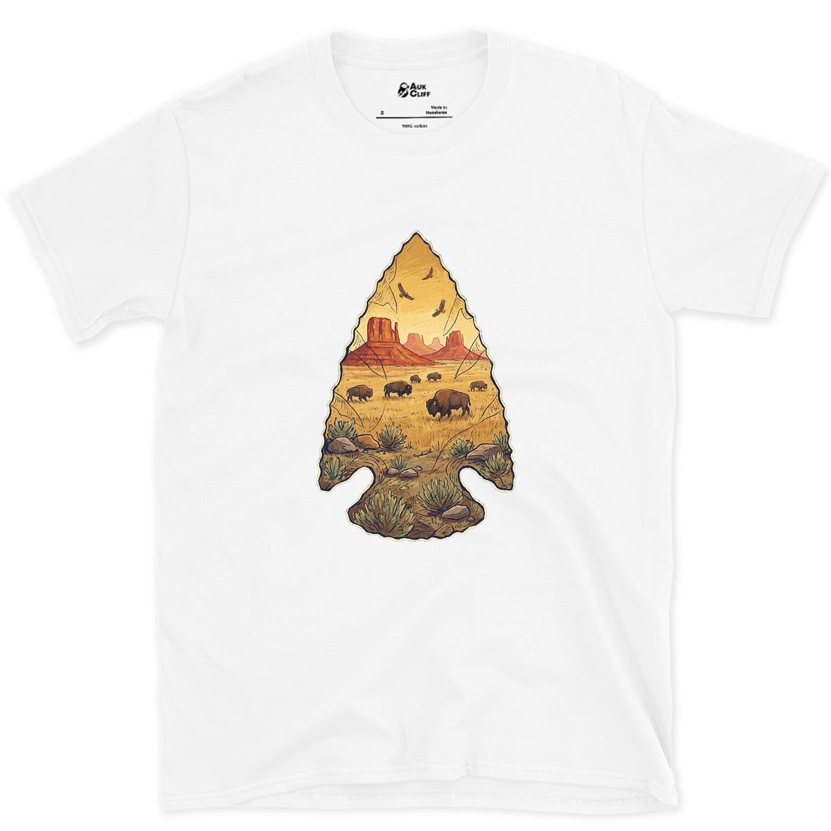 Plains Held in a Stone Arrowhead design on a White Gildan Softstyle t-shirt