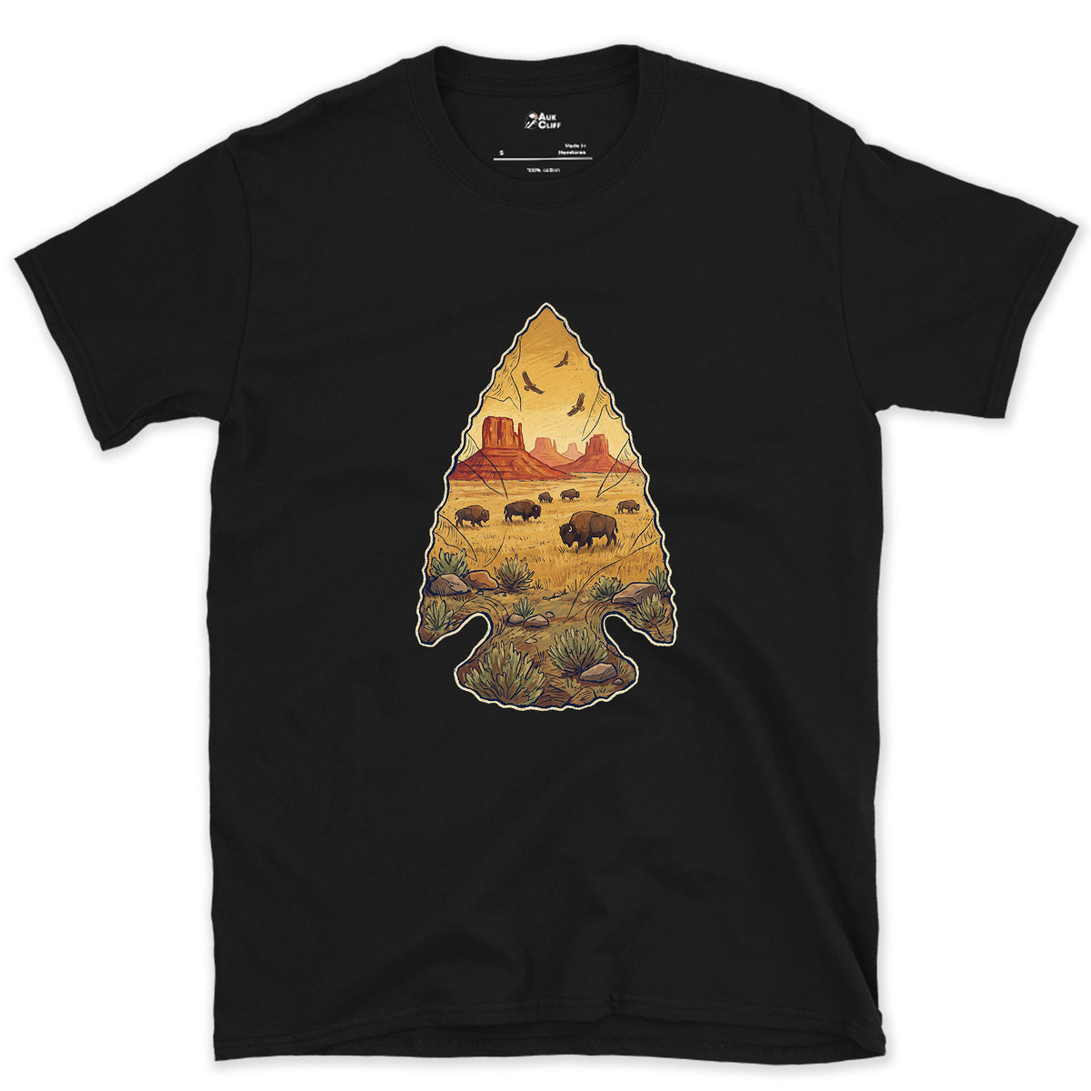 Plains Held in a Stone Arrowhead design on a Black Gildan Softstyle t-shirt