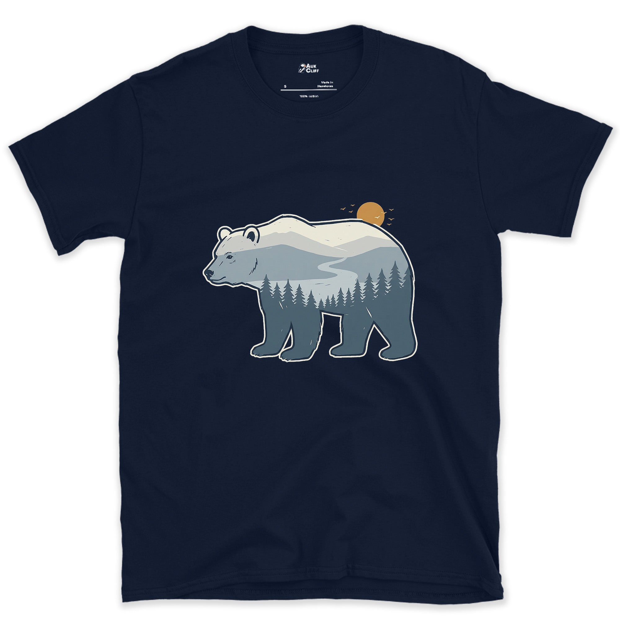 Grey Blue Bear, Dawn in Two Tones design on a Navy Gildan Softstyle t-shirt