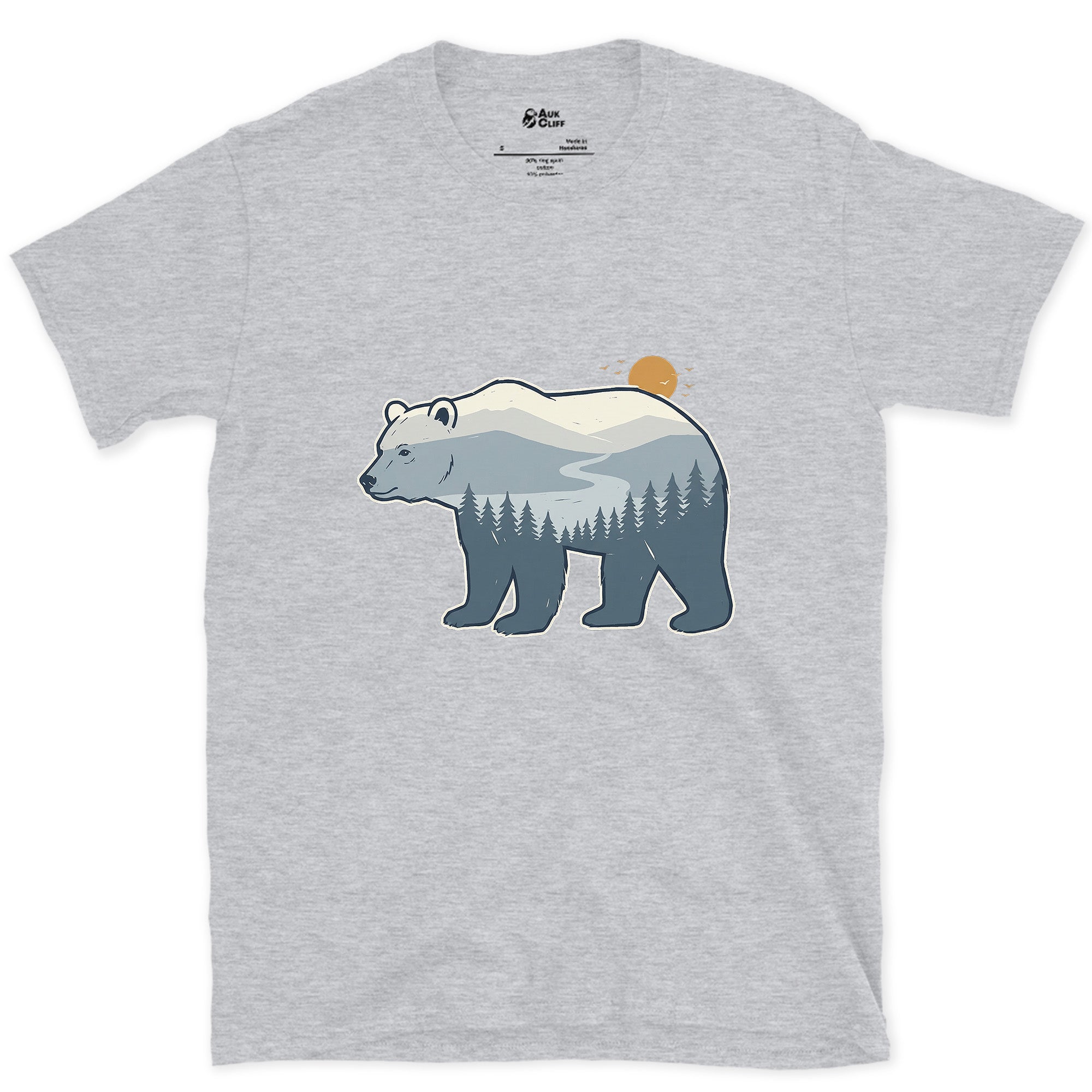 Grey Blue Bear, Dawn in Two Tones design on a Sport Grey Gildan Softstyle t-shirt
