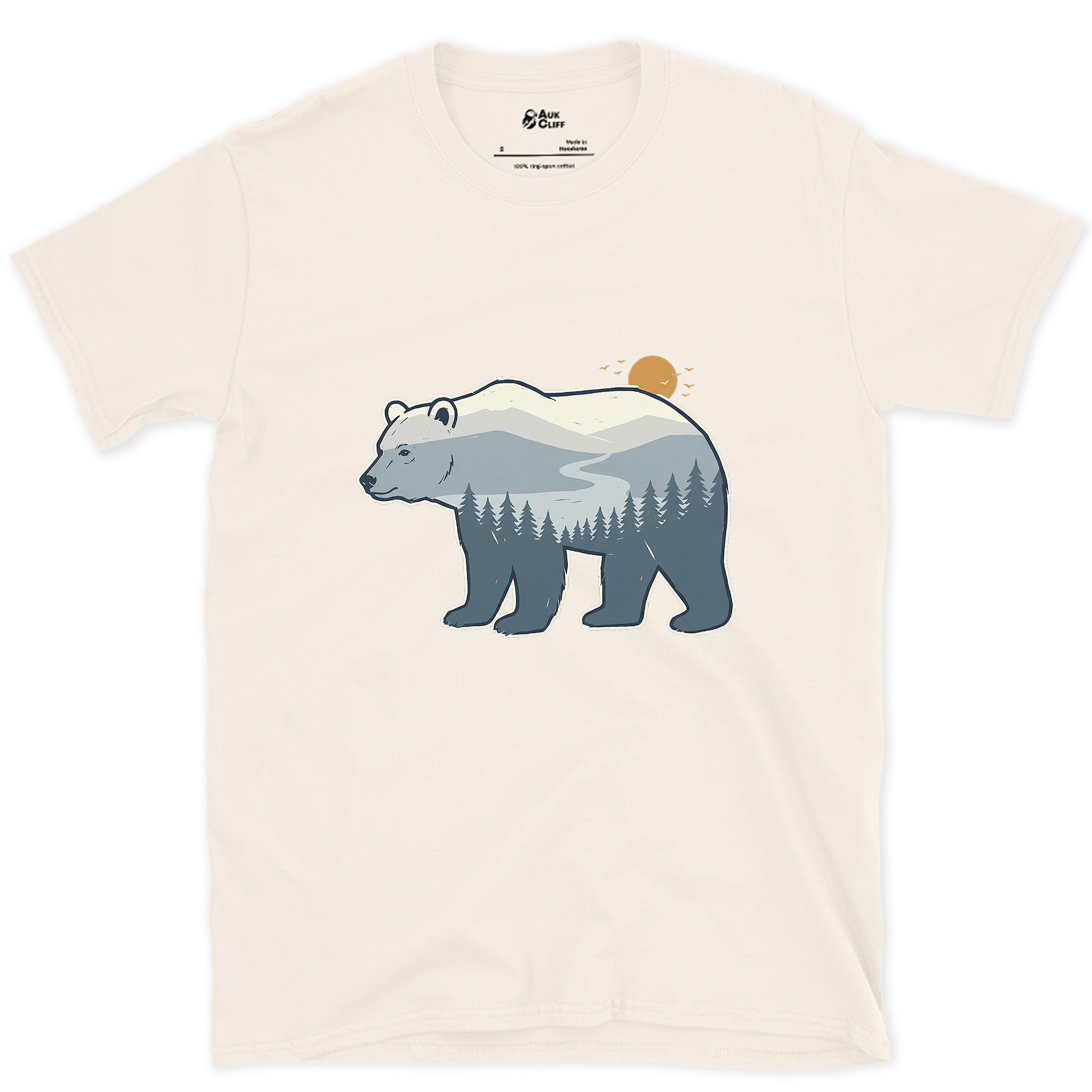 Grey Blue Bear, Dawn in Two Tones design on a Natural Gildan Softstyle t-shirt