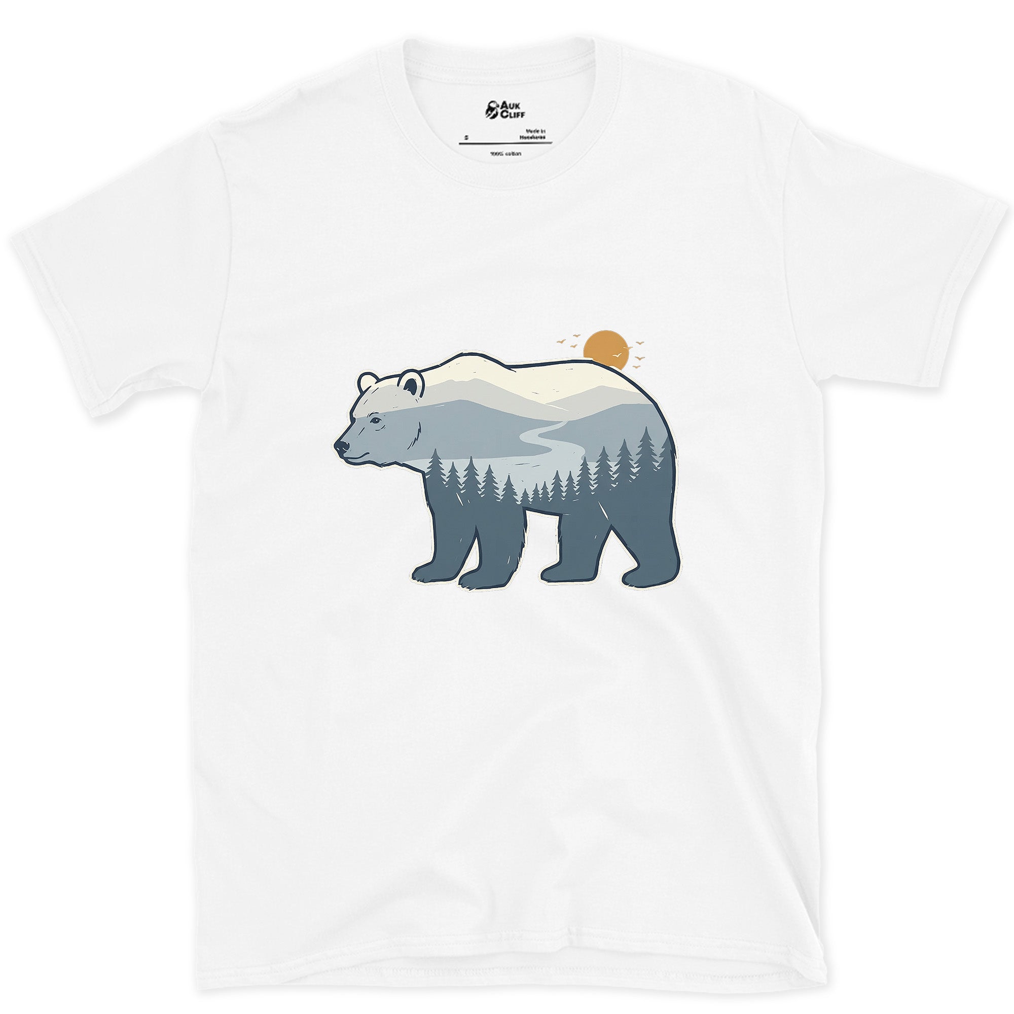 Grey Blue Bear, Dawn in Two Tones design on a White Gildan Softstyle t-shirt