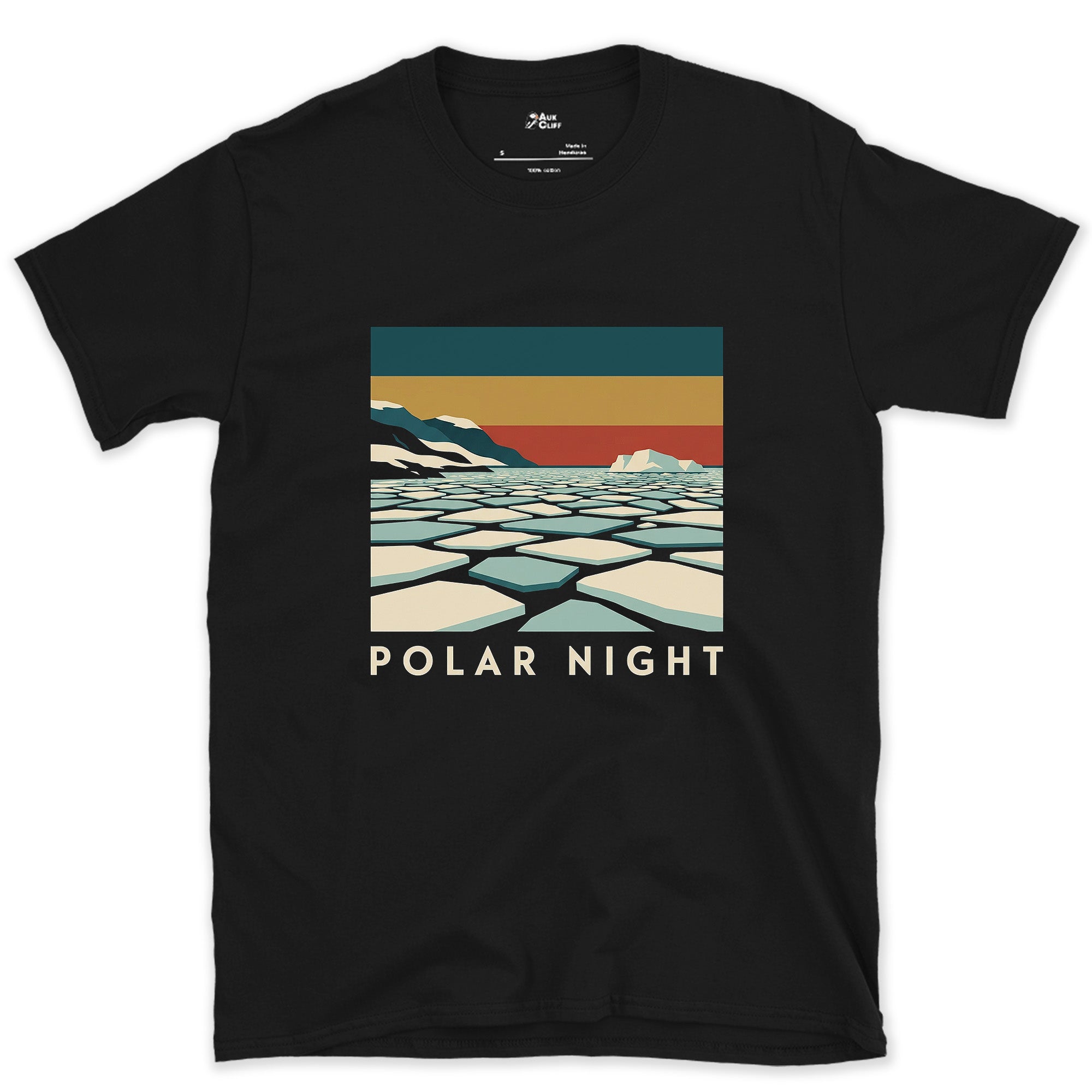 Polar Night, Glacier Pack Ice Floes design on a Black Gildan Softstyle t-shirt