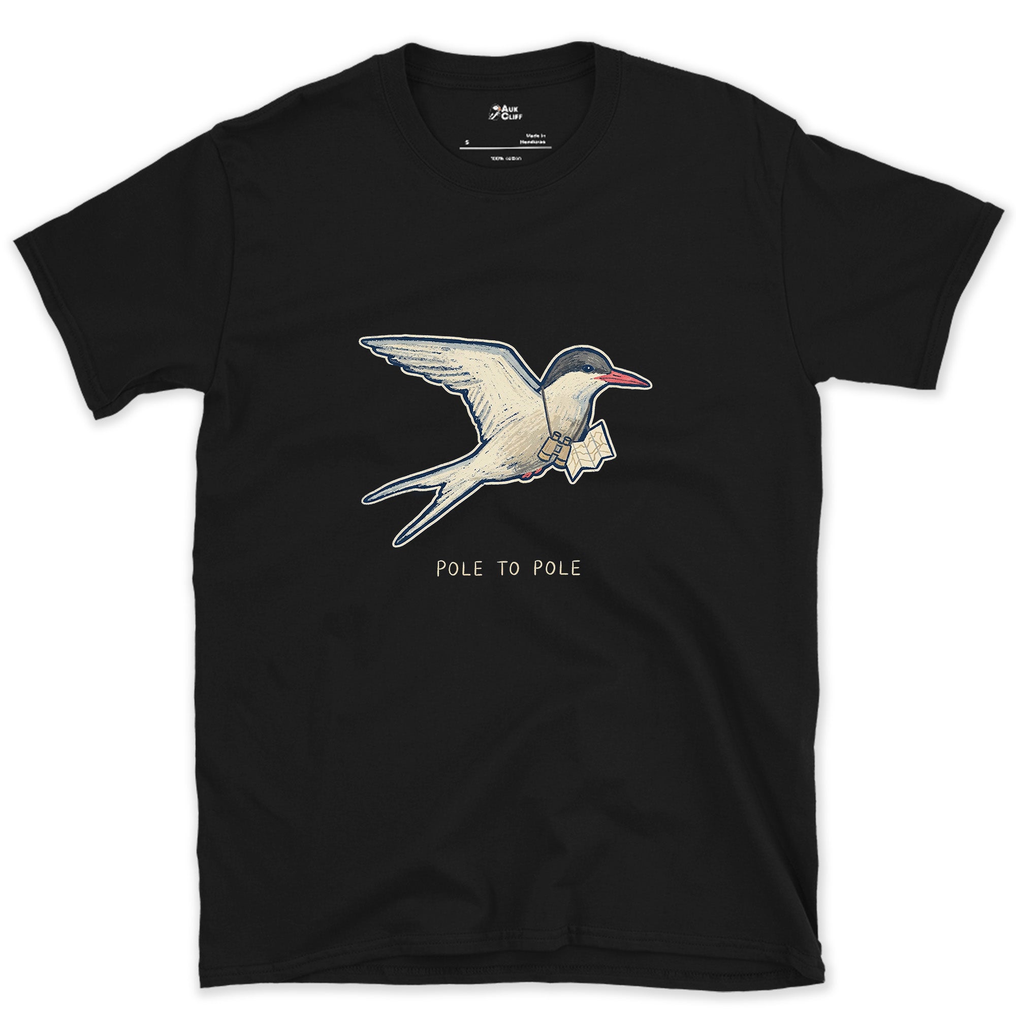 Pole to Pole, Arctic Tern With a Letter design on a Black Gildan Softstyle t-shirt
