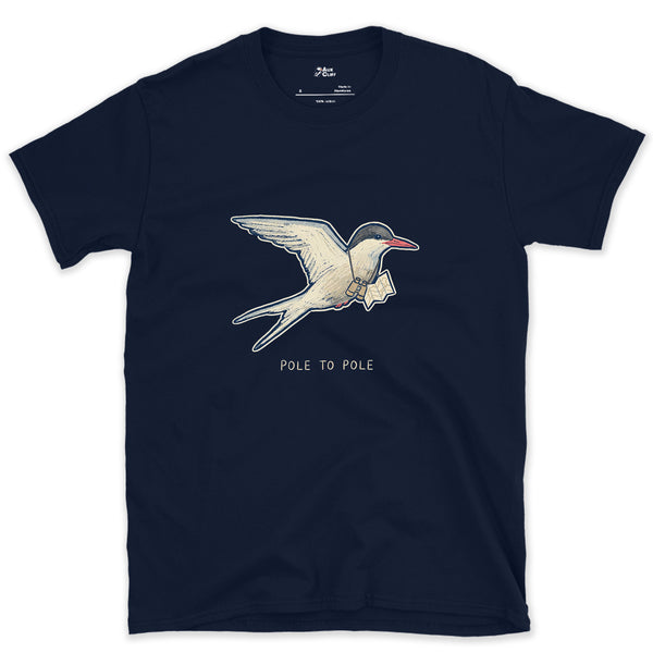 Pole to Pole, Arctic Tern With a Letter design on a Navy Gildan Softstyle t-shirt