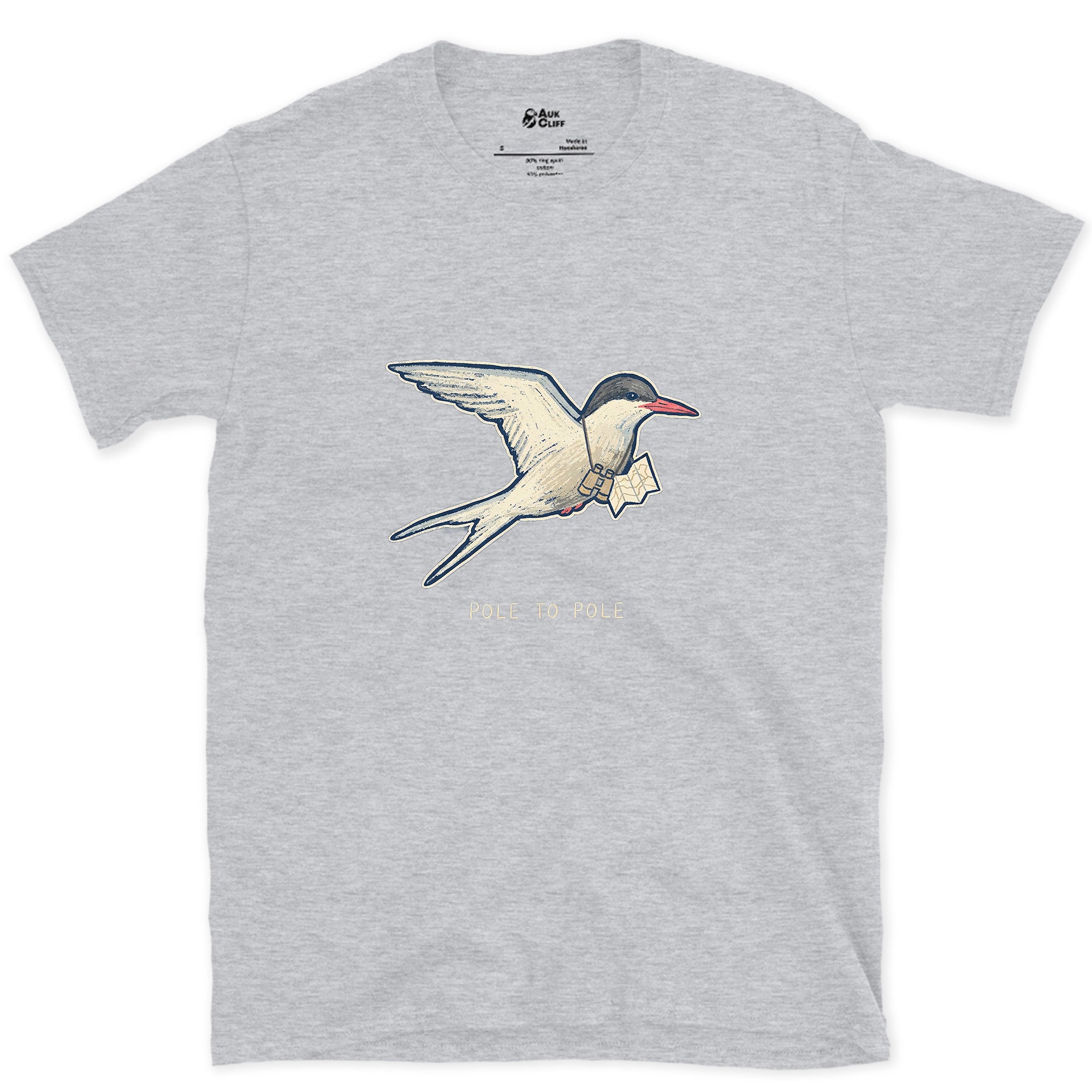 Pole to Pole, Arctic Tern With a Letter design on a Sport Grey Gildan Softstyle t-shirt