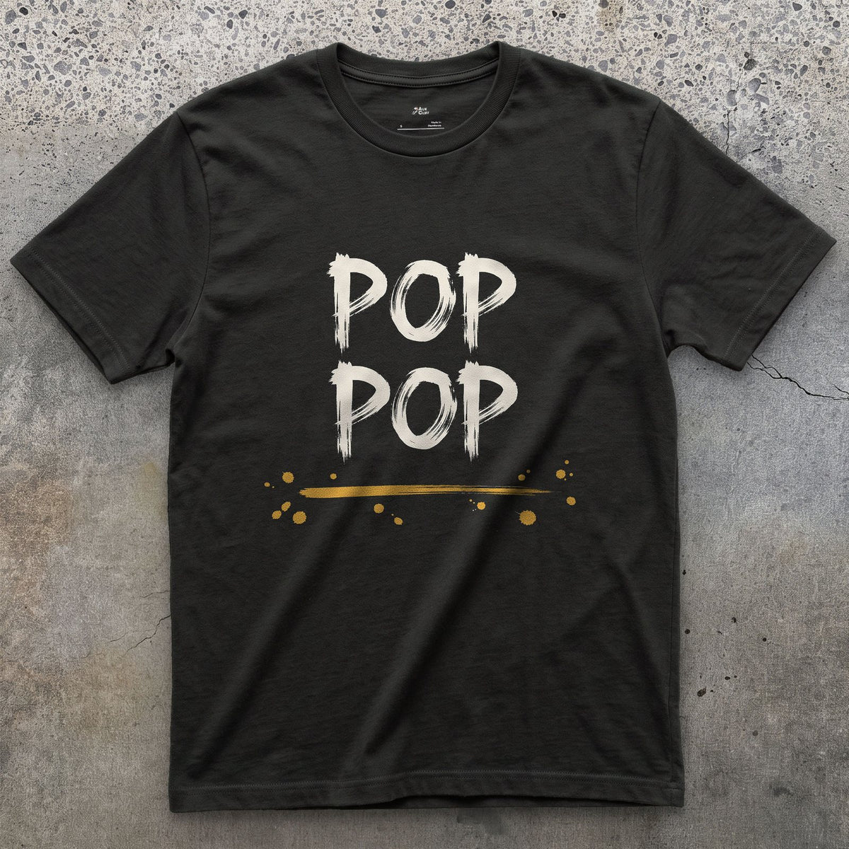 Pop Pop design on a Black Gildan Softstyle t-shirt