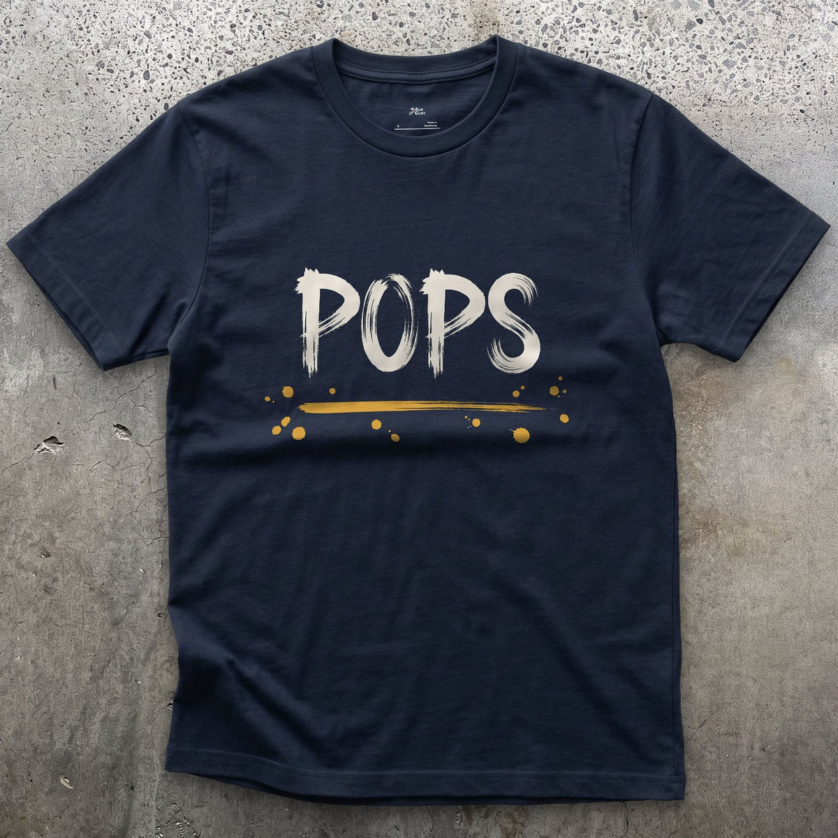 Pops design on a Navy Gildan Softstyle t-shirt