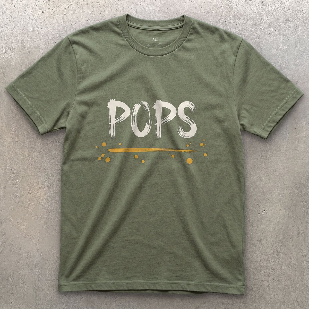 Pops design on a Military Green Gildan Softstyle t-shirt