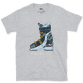 Powder Day, a Peak Packed Into the Boot design on a Sport Grey Gildan Softstyle t-shirt