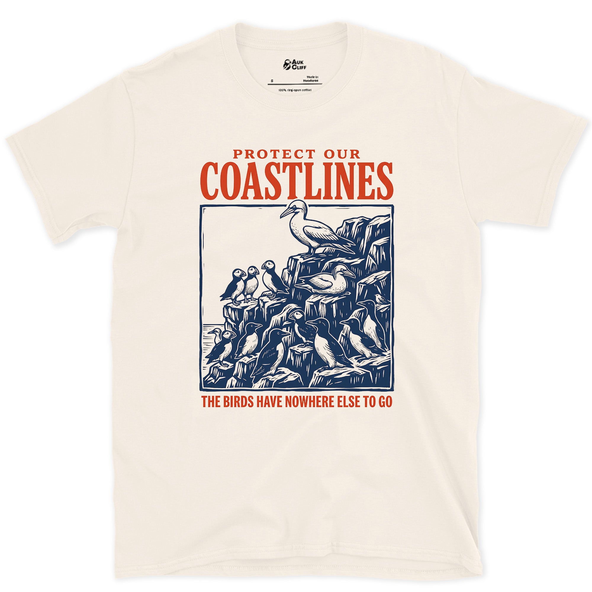 Protect Our Coastlines for the Birds design on a Natural Gildan Softstyle t-shirt