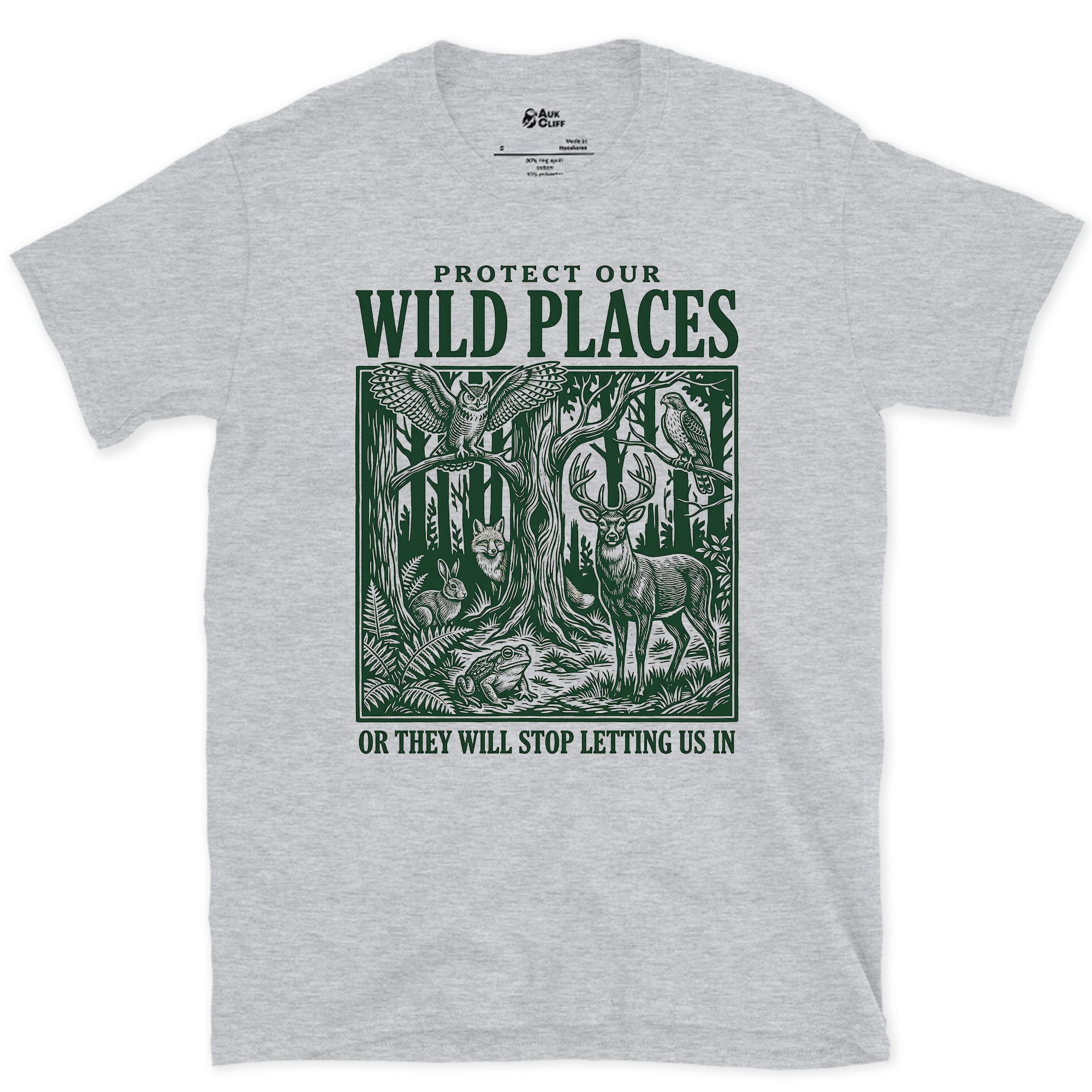 Protect Our Wild Places, or They Stop Letting Us In design on a Sport Grey Gildan Softstyle t-shirt