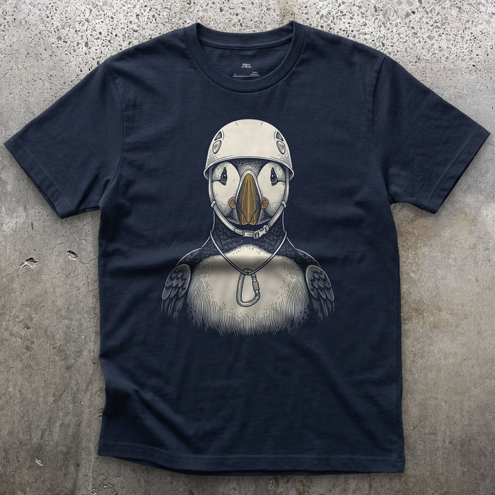 Traded the Sea Cliff for the Ridge, Puffin design on a Navy Gildan Softstyle t-shirt