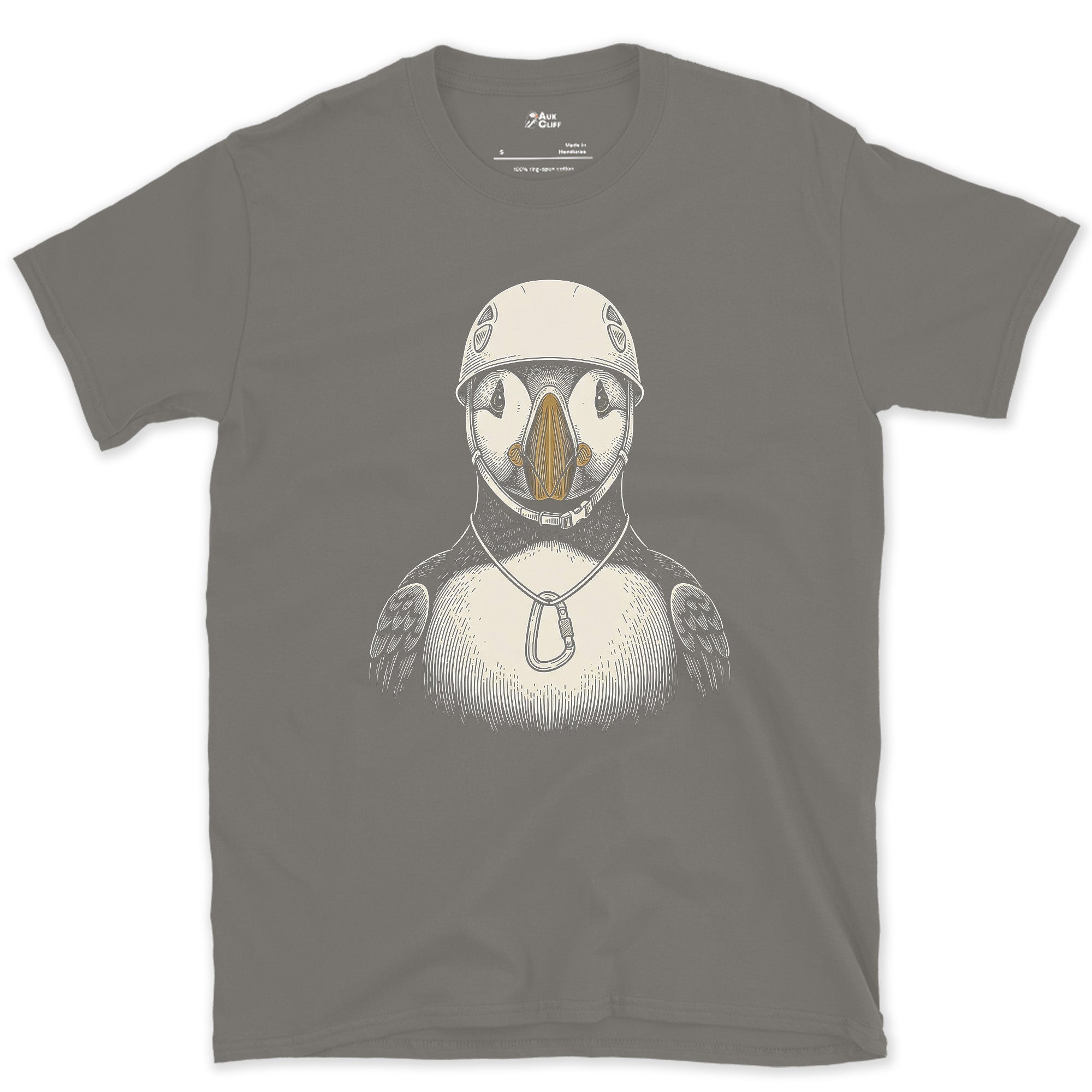 Traded the Sea Cliff for the Ridge, Puffin design on a Charcoal Gildan Softstyle t-shirt