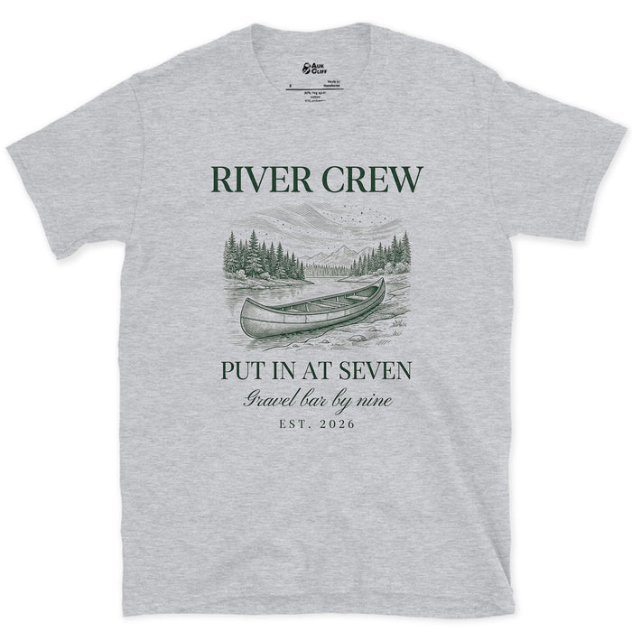 River Crew, Put In at Seven design on a Sport Grey Gildan Softstyle t-shirt