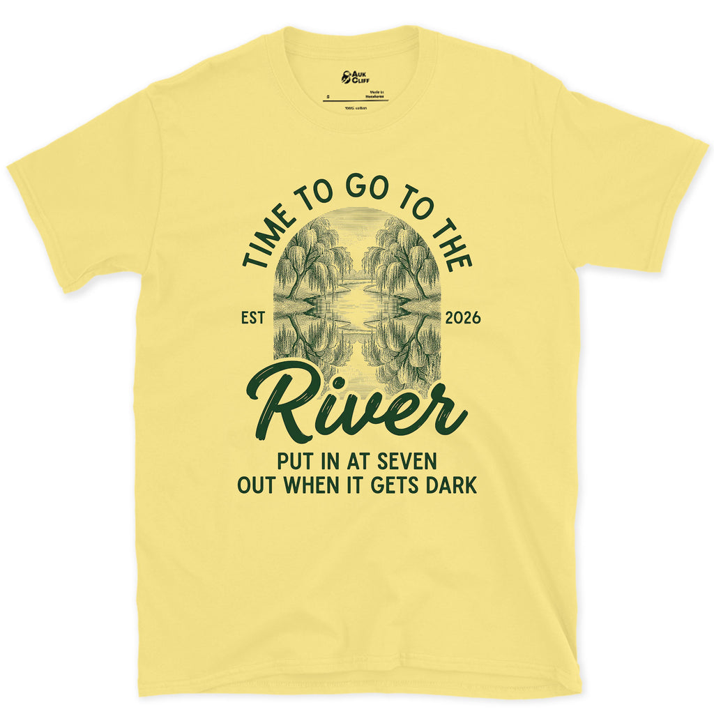 Time to Go to the River design on a Cornsilk Gildan Softstyle t-shirt