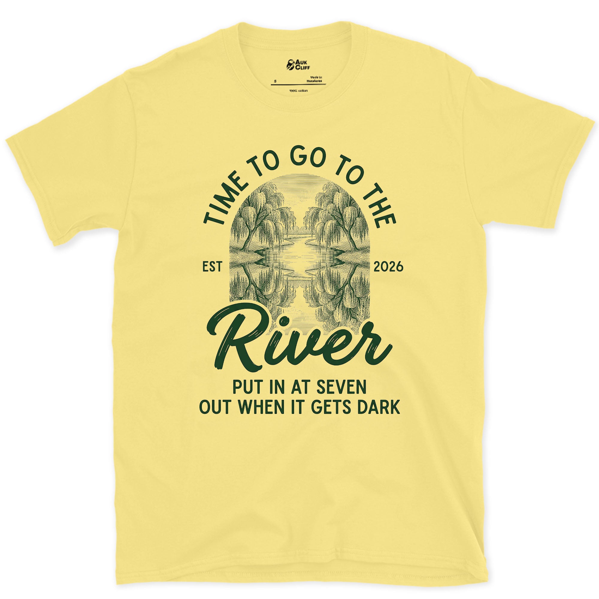 Time to Go to the River design on a Cornsilk Gildan Softstyle t-shirt