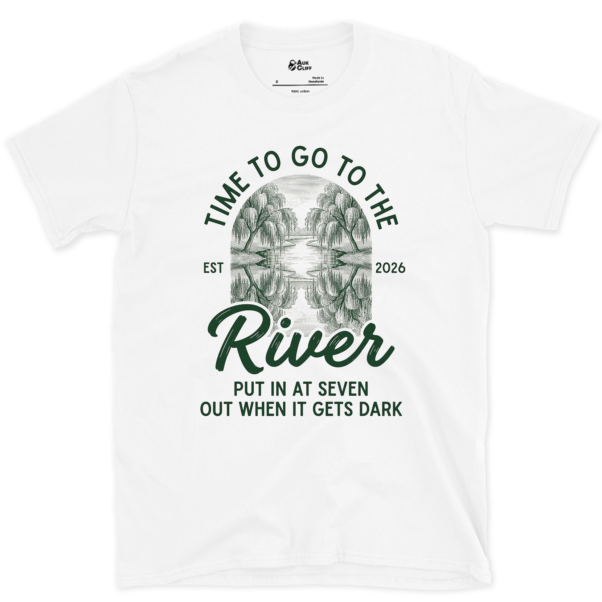 Time to Go to the River design on a White Gildan Softstyle t-shirt