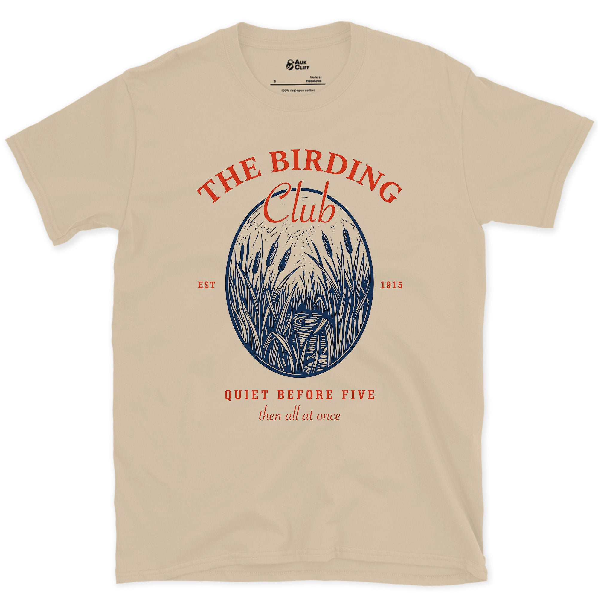 An Old Naturalist's Heron Study, Oval Vignette design on a Sand Gildan Softstyle t-shirt