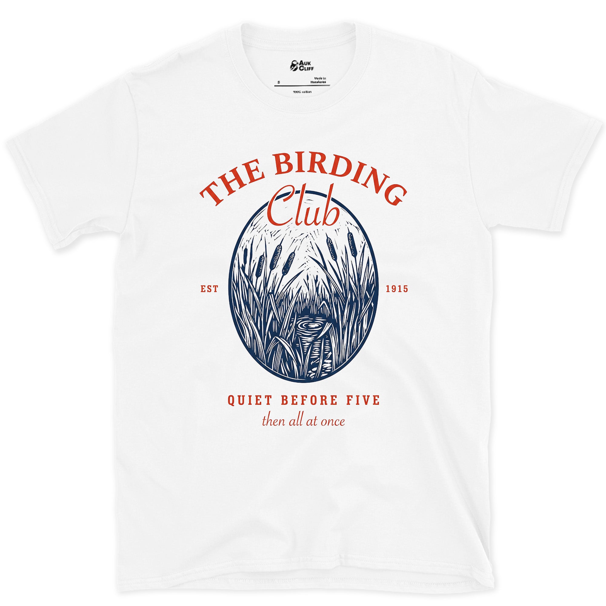 An Old Naturalist's Heron Study, Oval Vignette design on a White Gildan Softstyle t-shirt