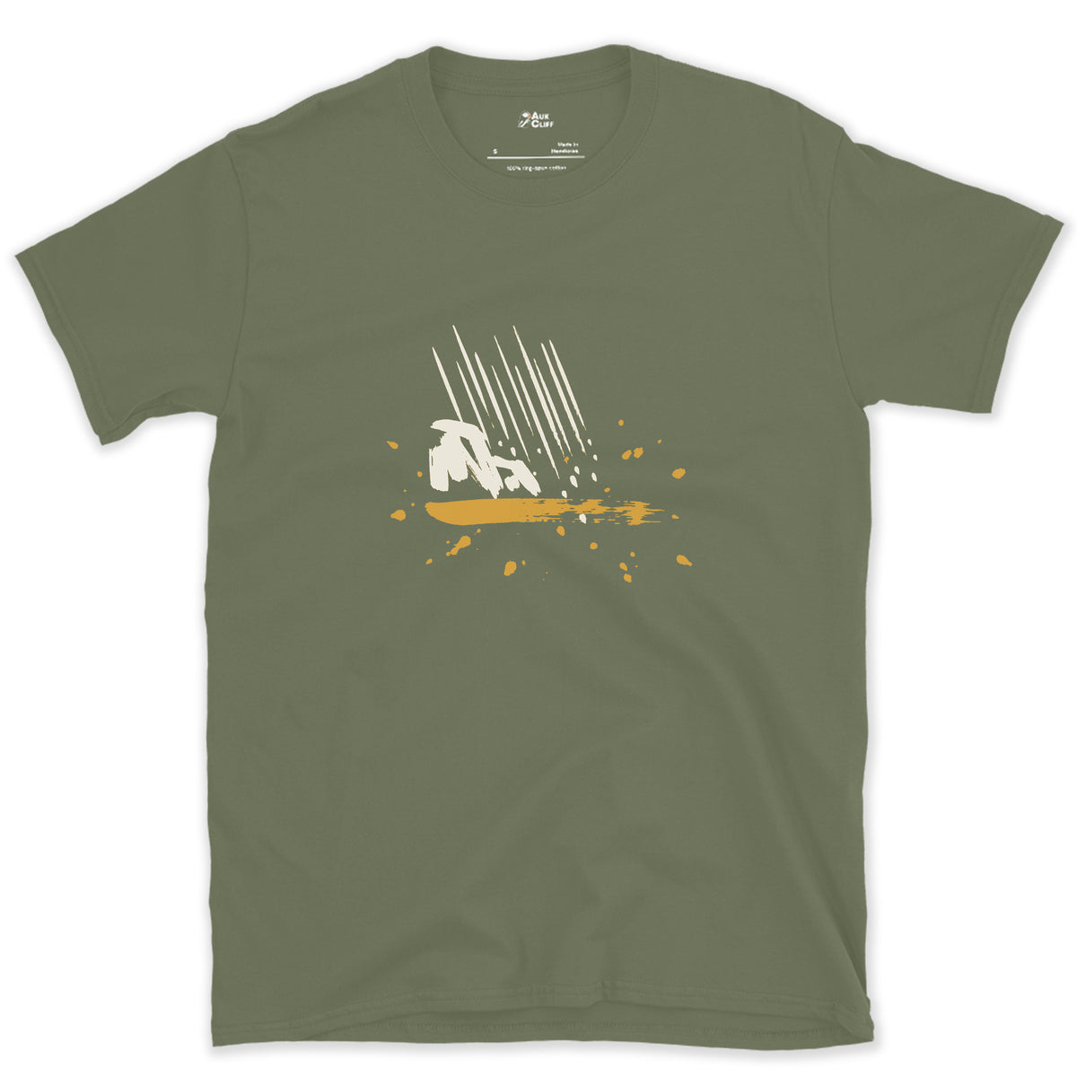 Rain Over the Headland design on a Military Green Gildan Softstyle t-shirt