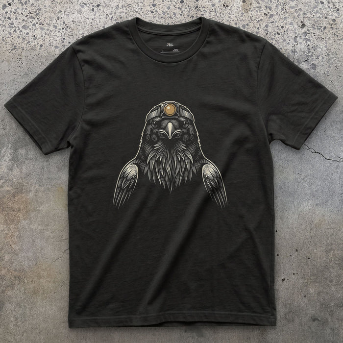 This Raven Has Somewhere to Be design on a Black Gildan Softstyle t-shirt