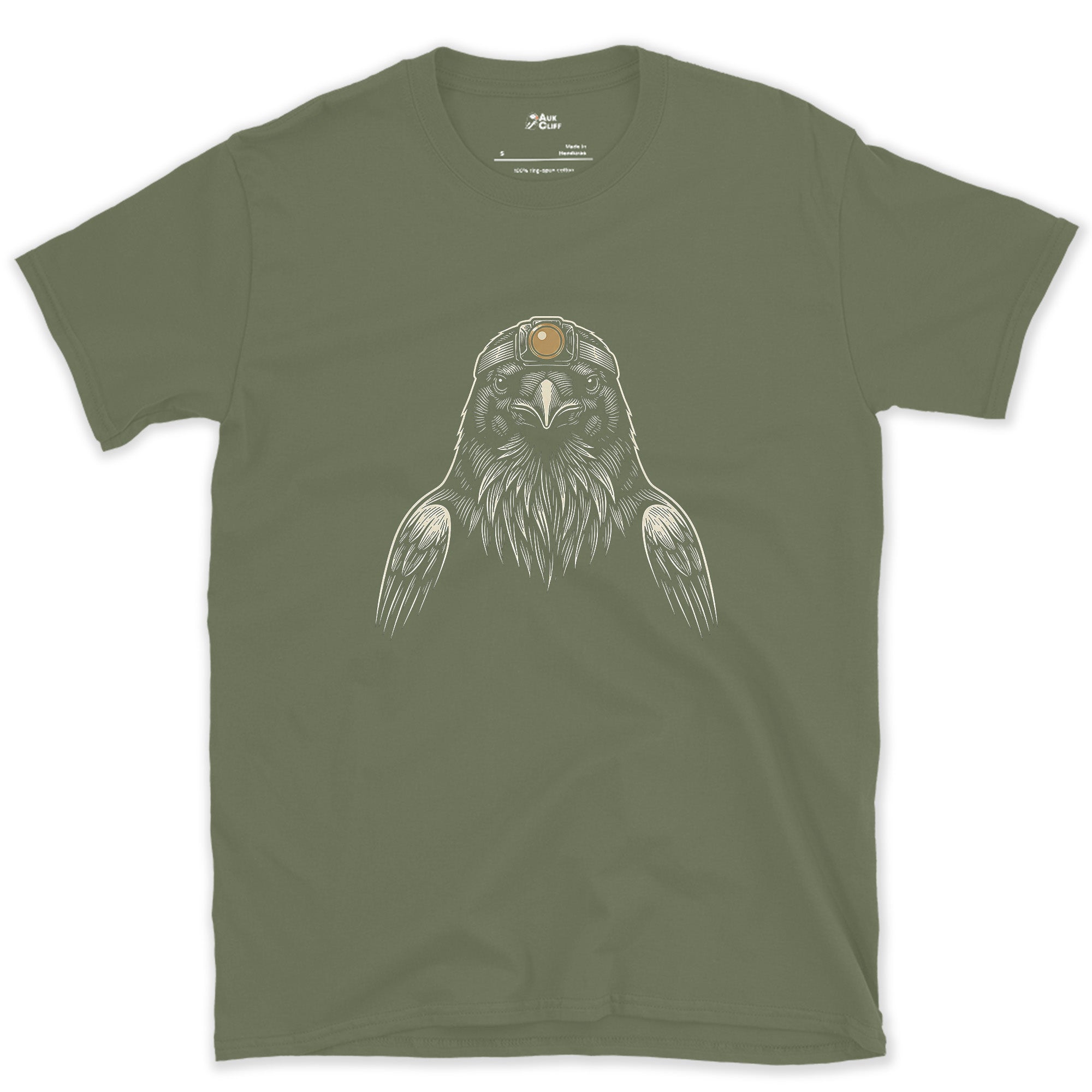 This Raven Has Somewhere to Be design on a Military Green Gildan Softstyle t-shirt