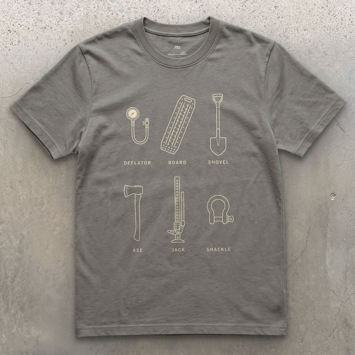 Deflator to Shackle, Recovery Gear List design on a Charcoal Gildan Softstyle t-shirt